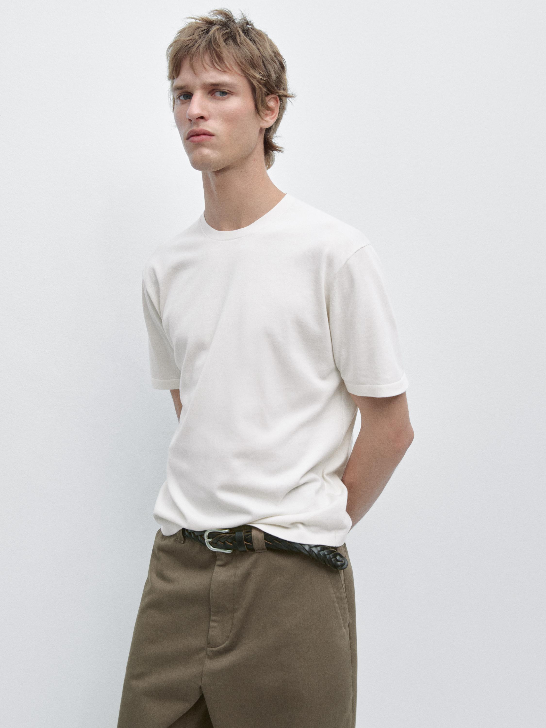 100% cotton short sleeve knit sweater Cream
