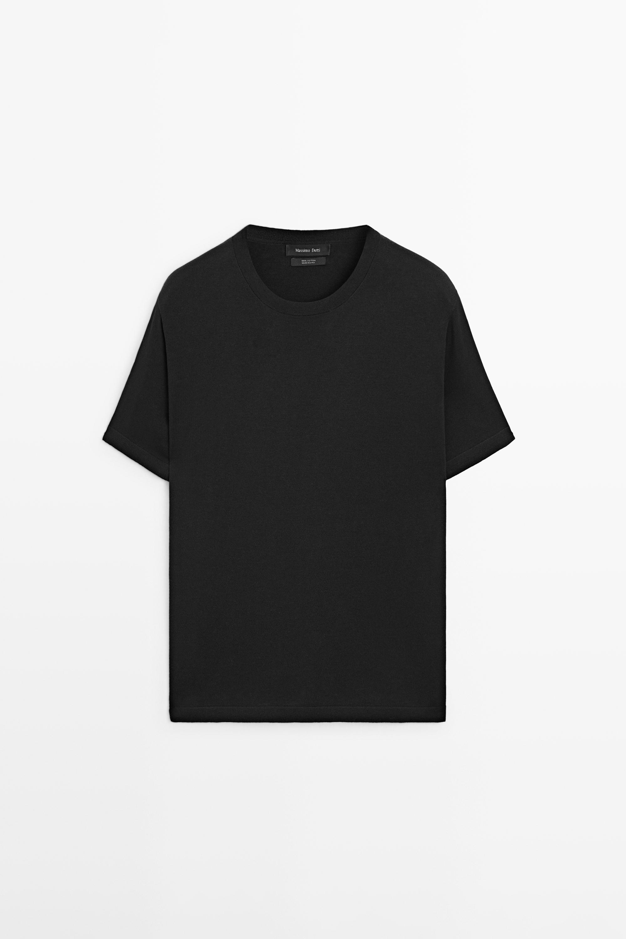 100% cotton short sleeve knit sweater Black