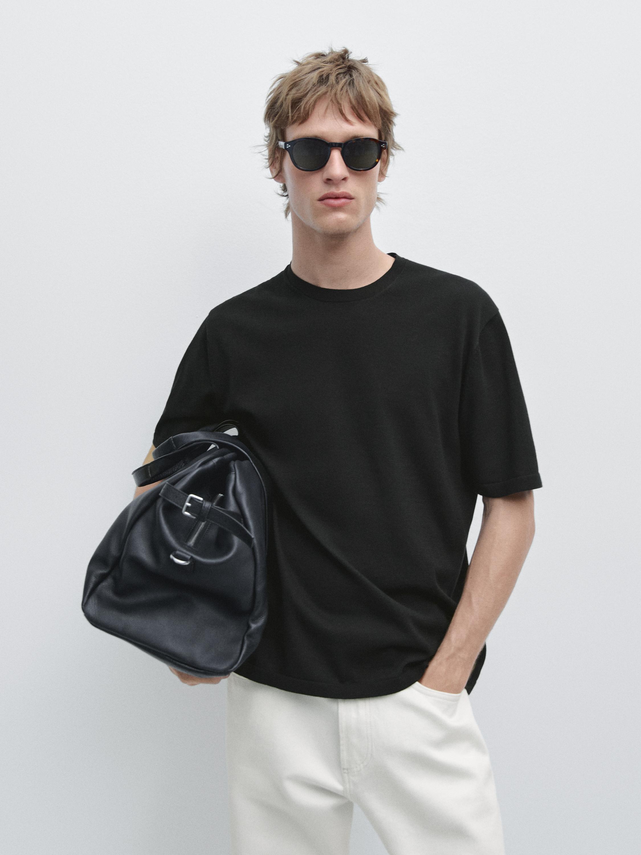 100% cotton short sleeve knit sweater Black
