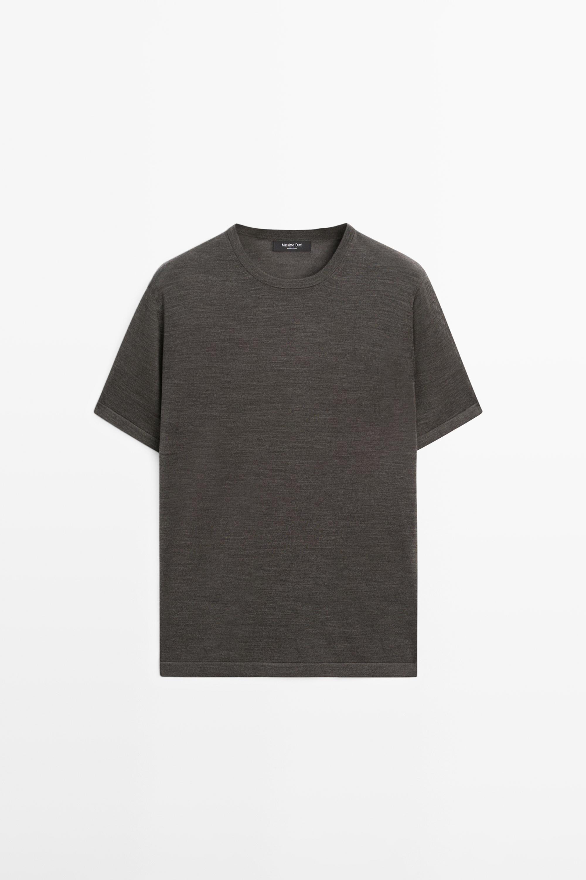 Wool-blend short-sleeve knit sweater Greyish Green