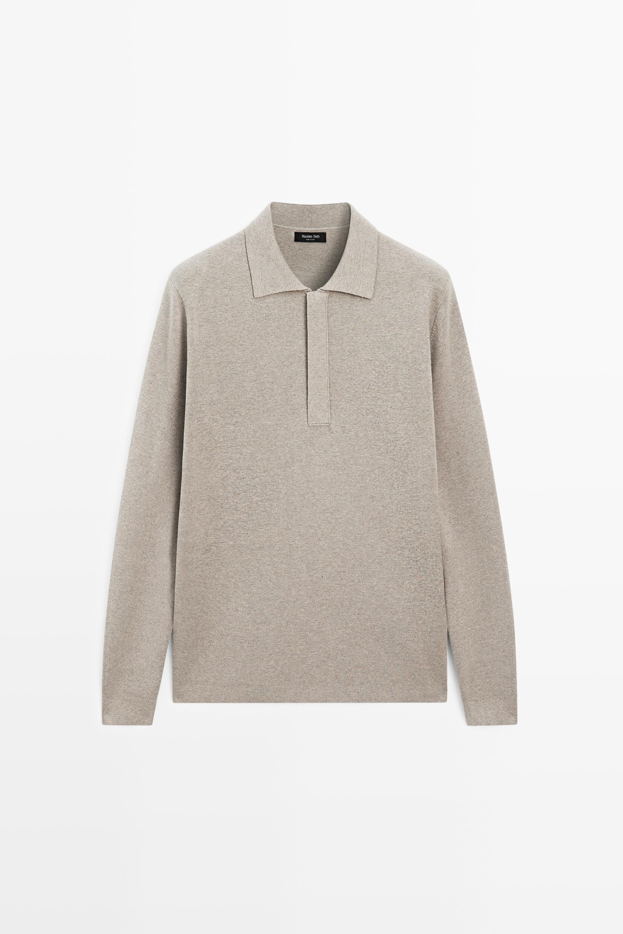Cotton blend zip-up knit polo sweater Washed