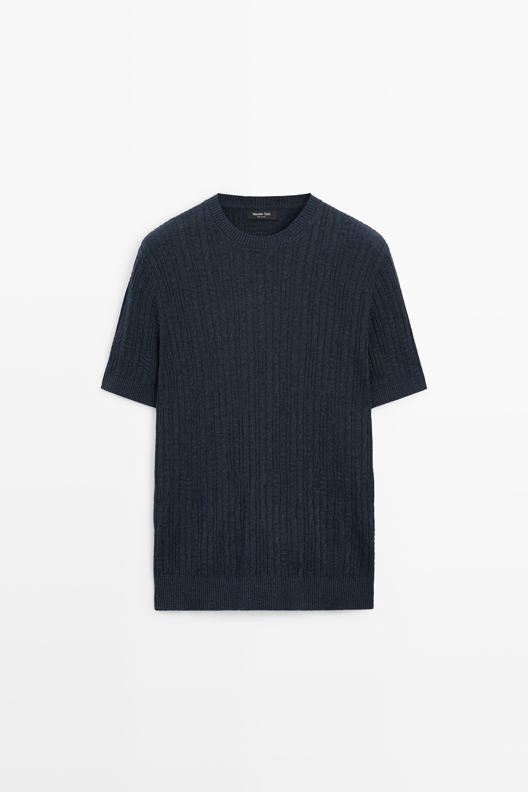 Cotton blend knit sweater Navy Blue