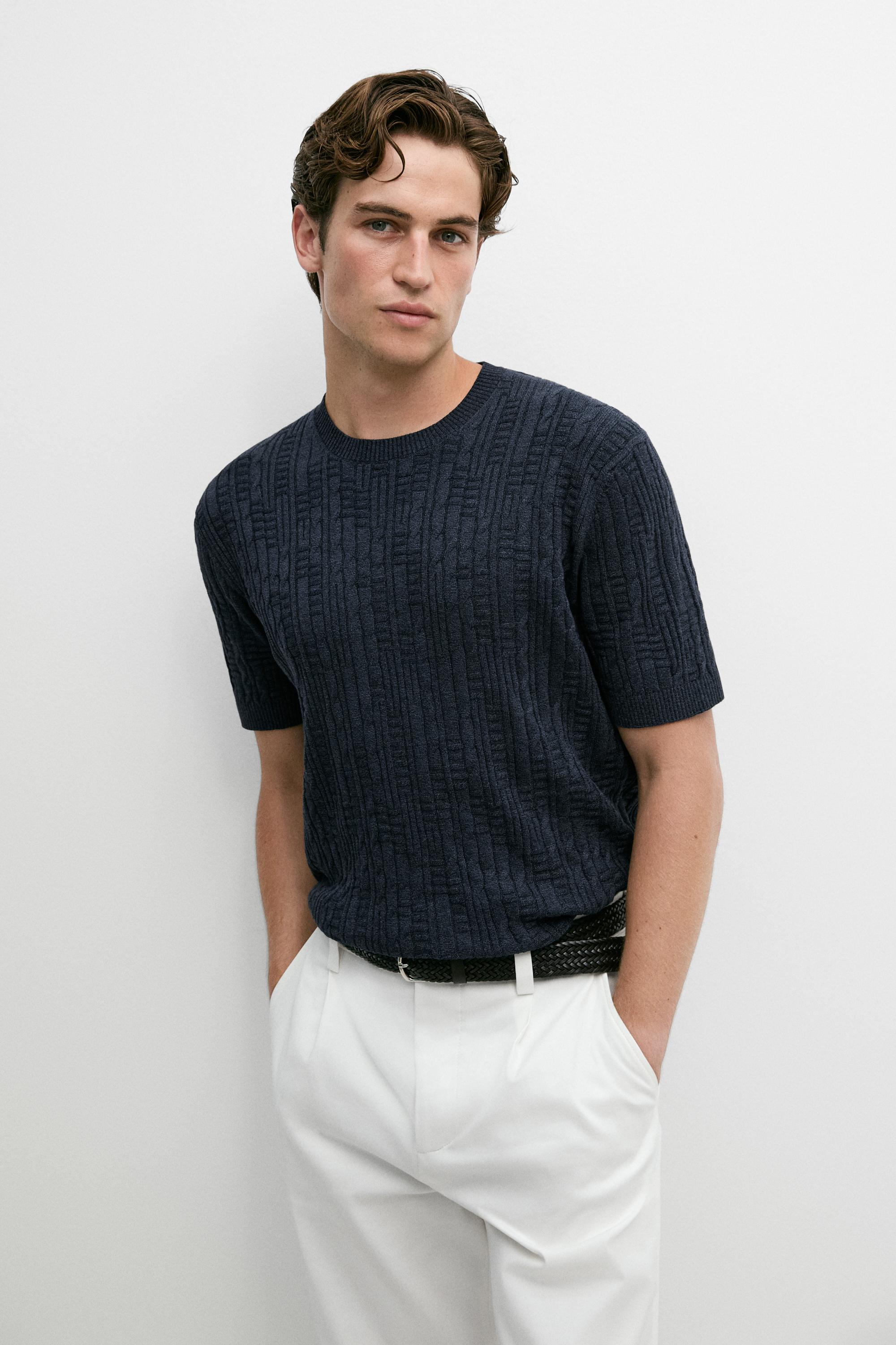 Cotton blend knit sweater Navy Blue