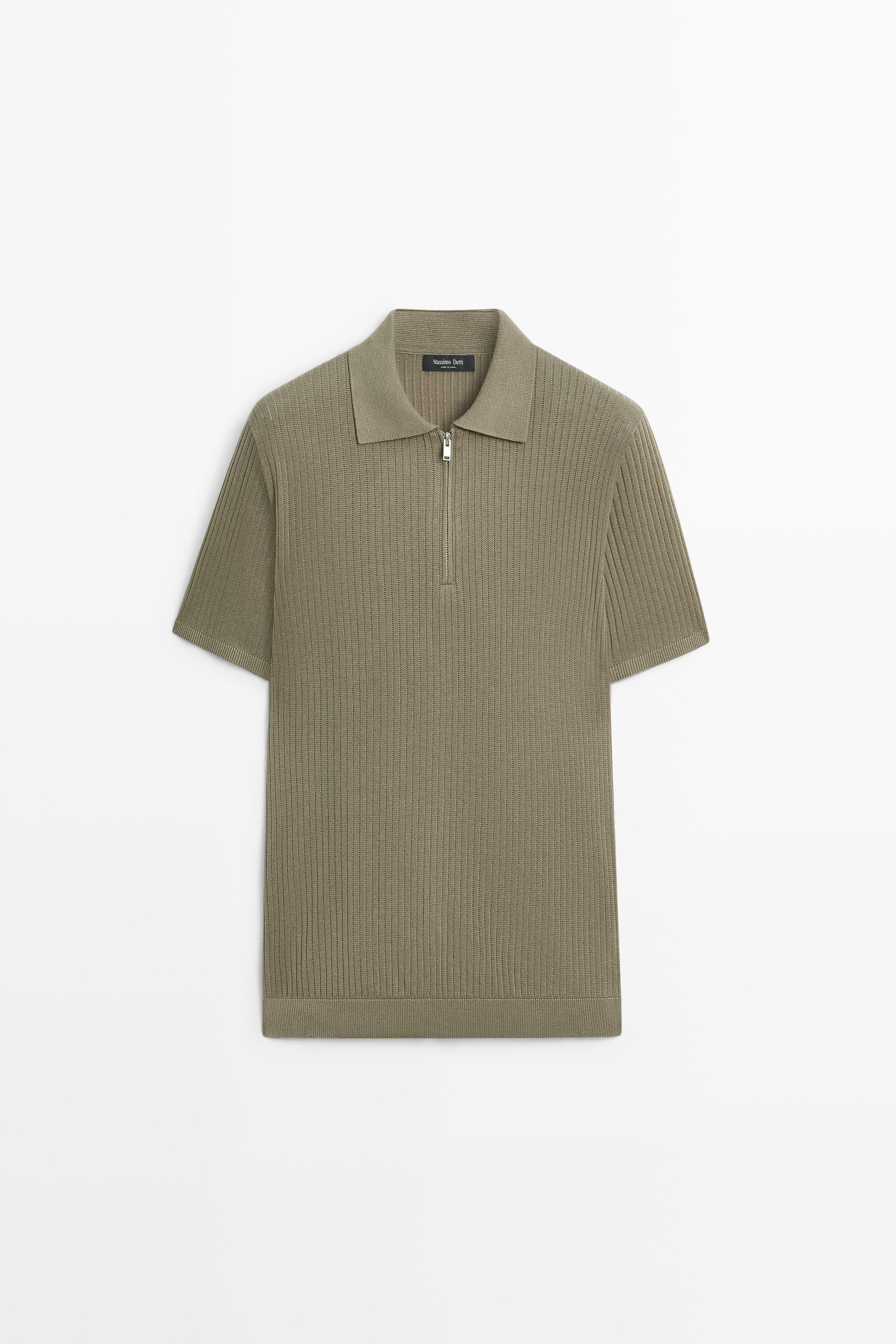 Cotton knit half-zip polo Green