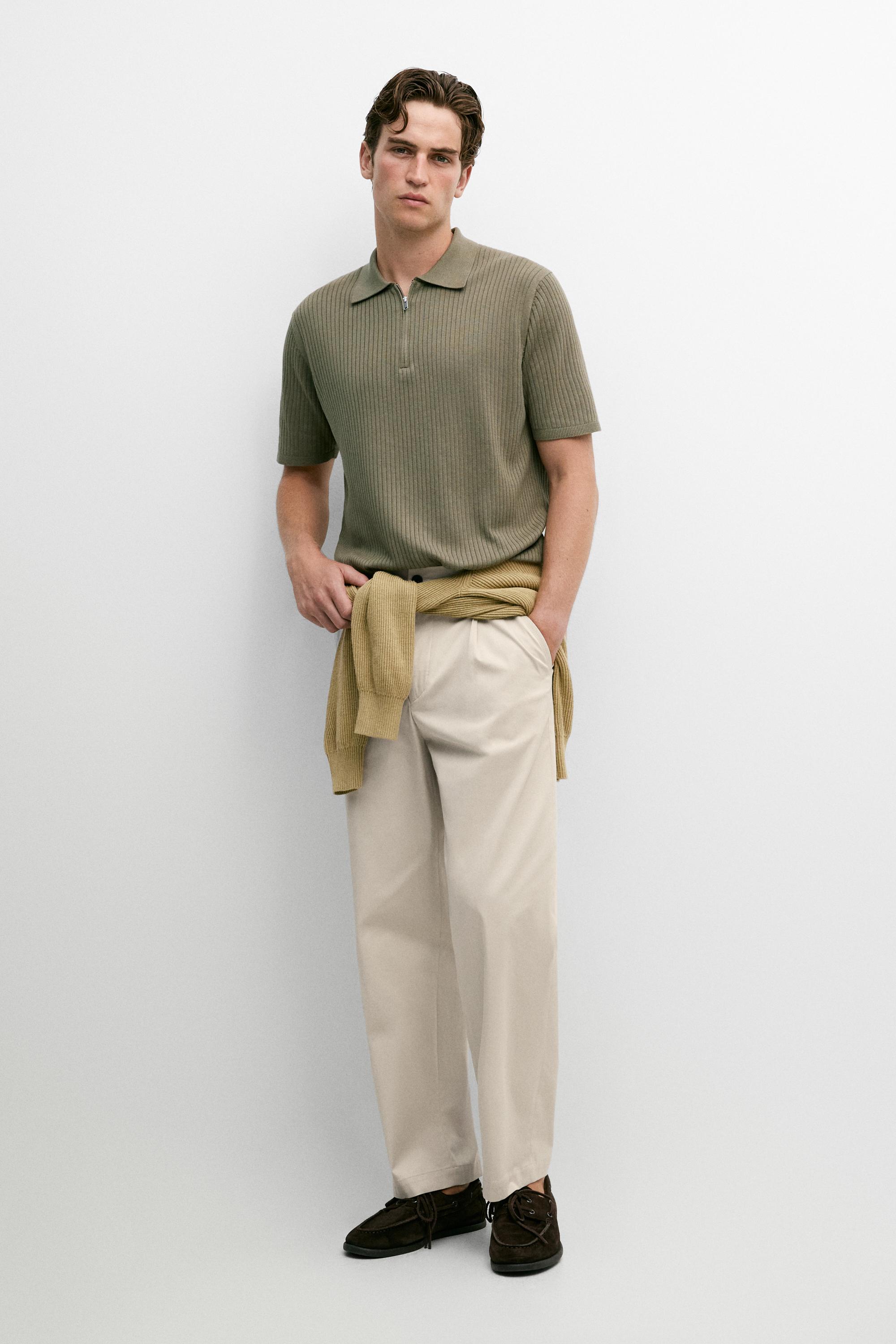 Cotton knit half-zip polo Green