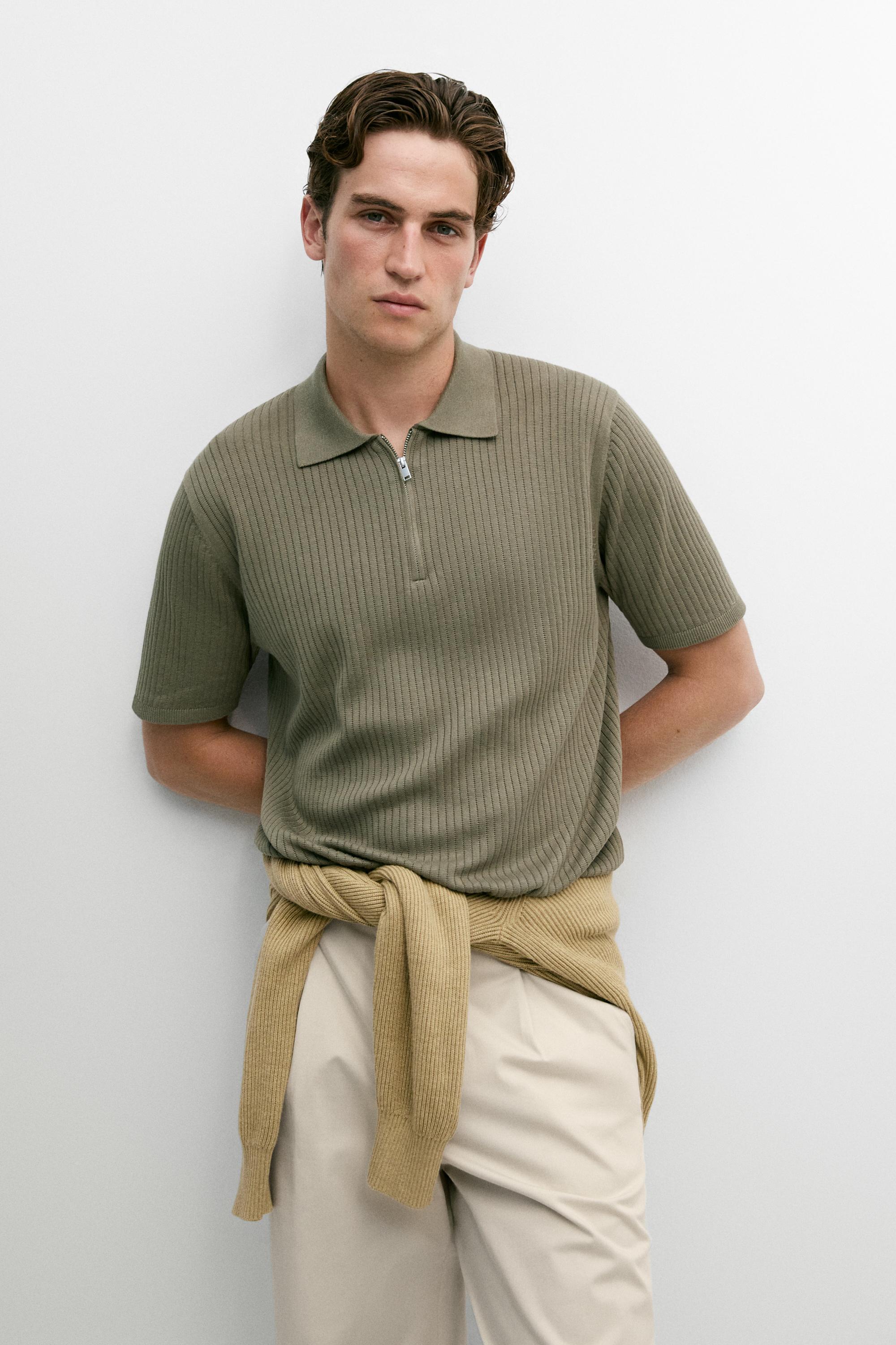 Cotton knit half-zip polo Green