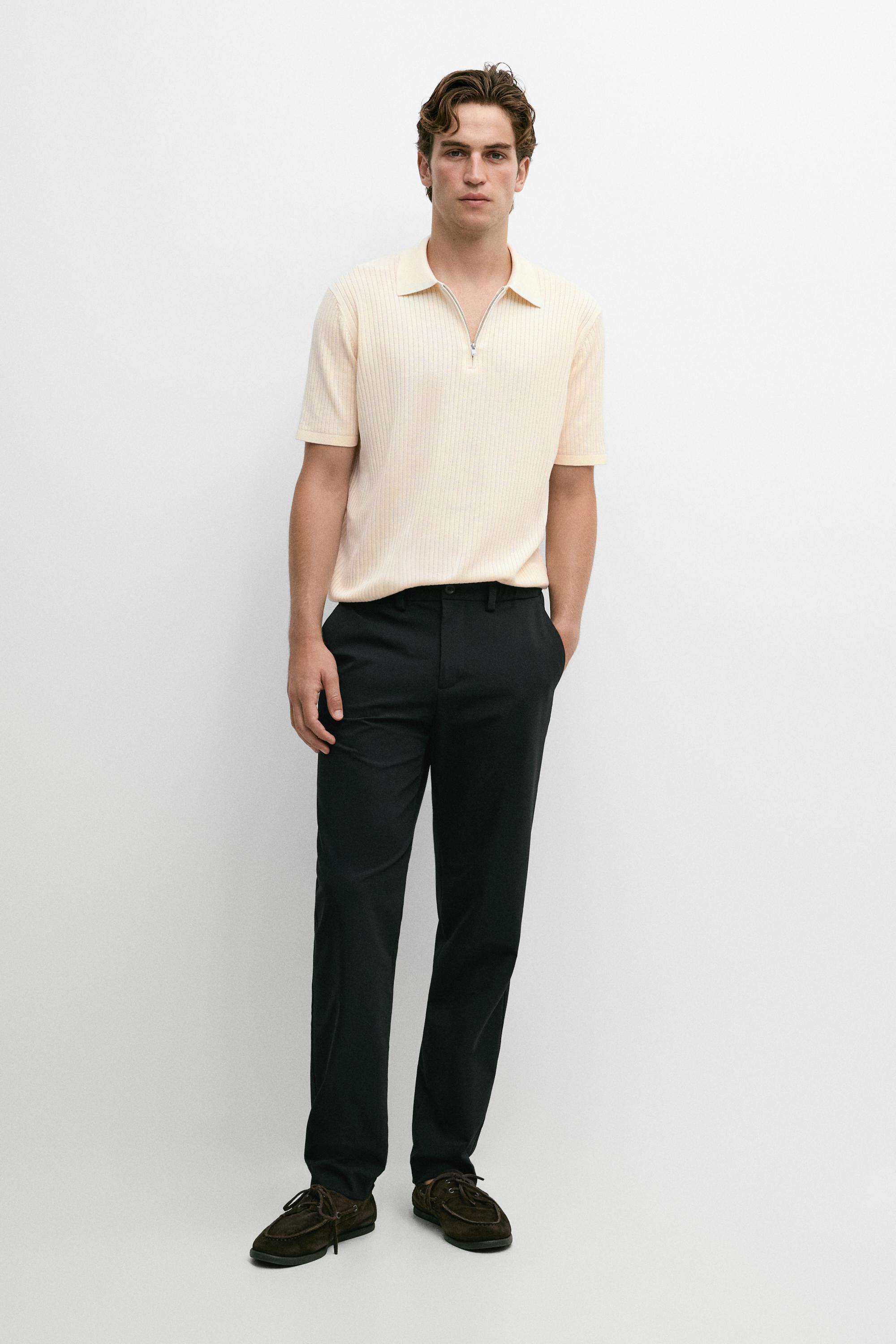 Cotton knit half-zip polo Cream