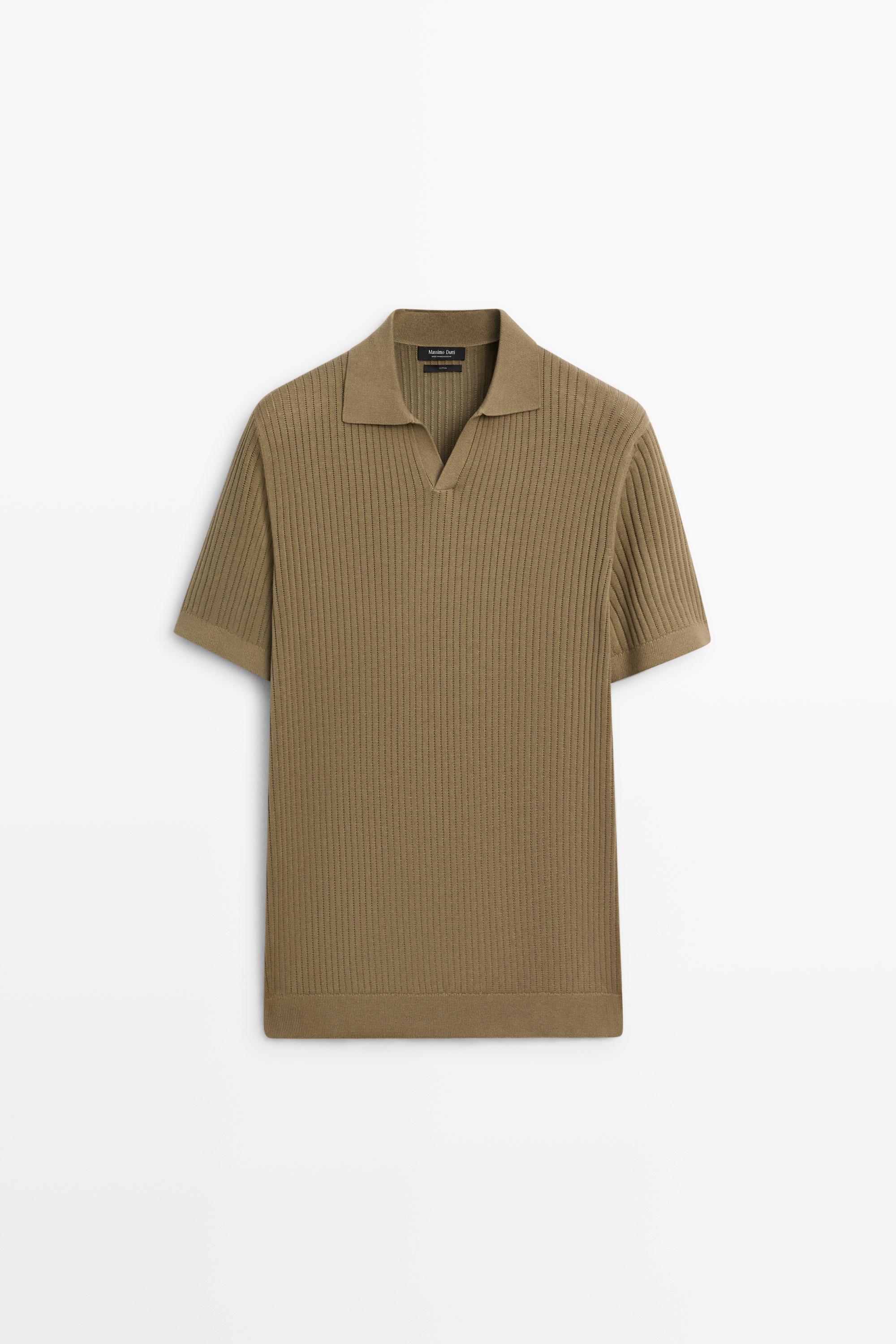 100% cotton ribbed knit polo sweater Dark Khaki