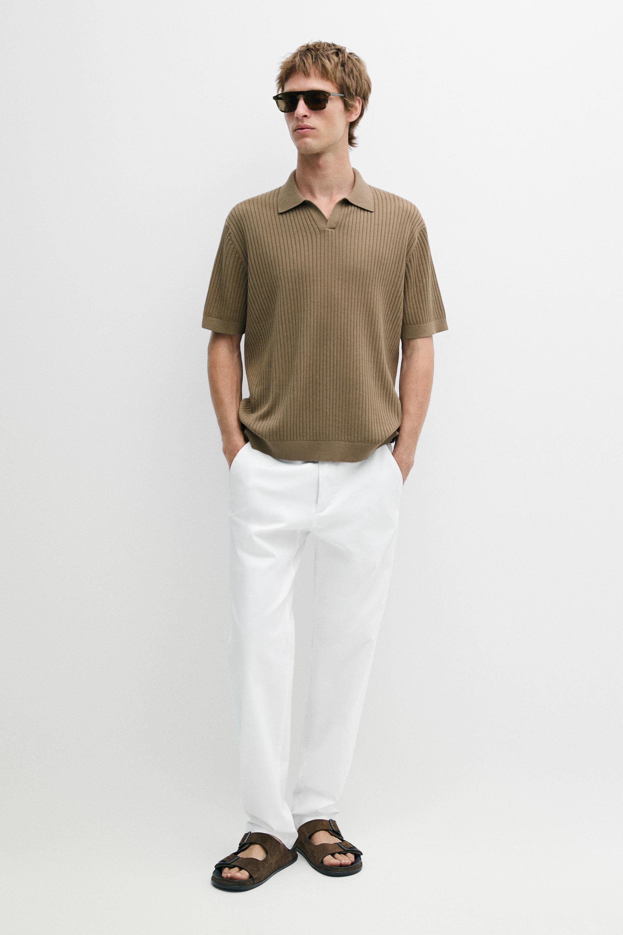 100% cotton ribbed knit polo sweater Dark Khaki