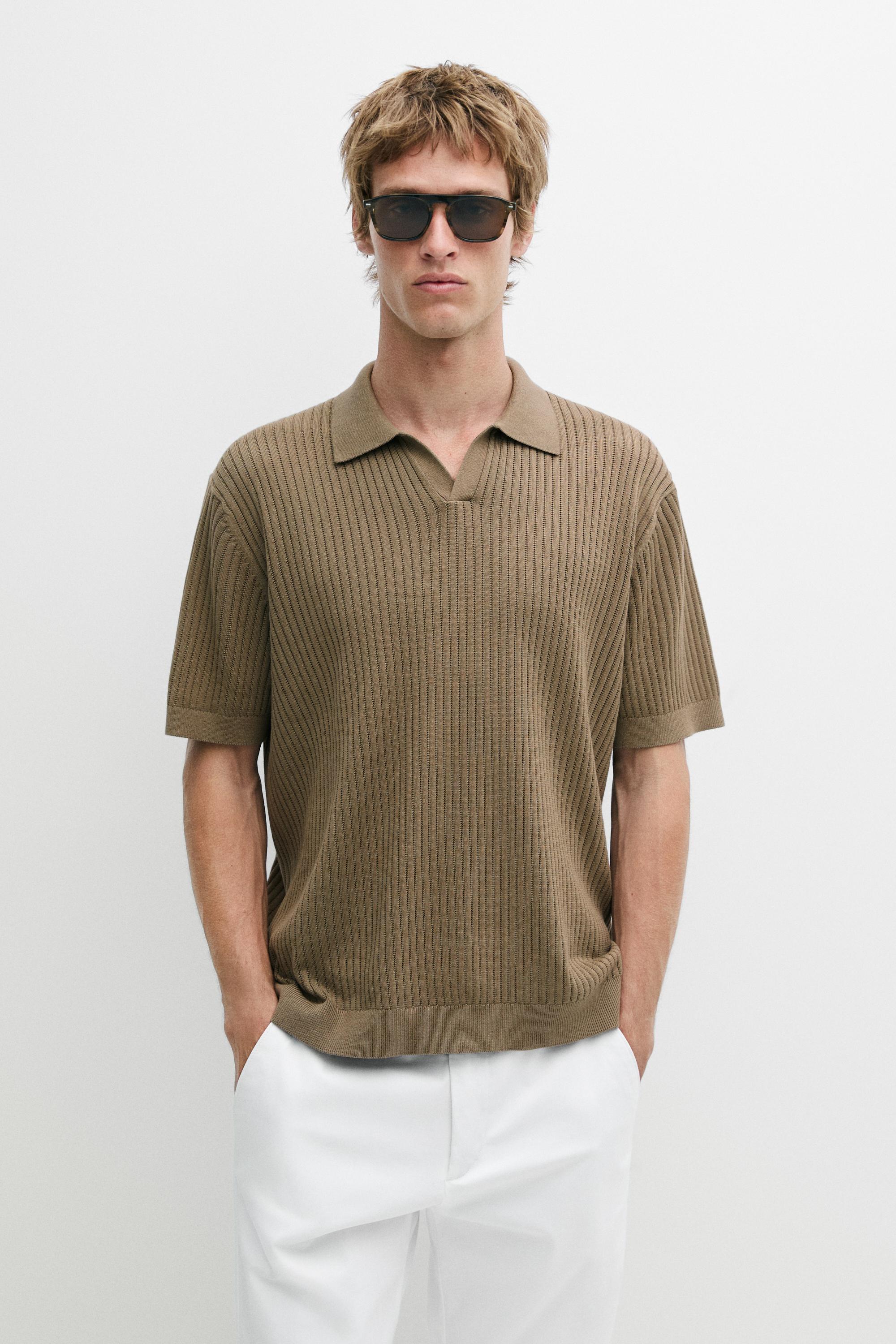 100% cotton ribbed knit polo sweater Dark Khaki