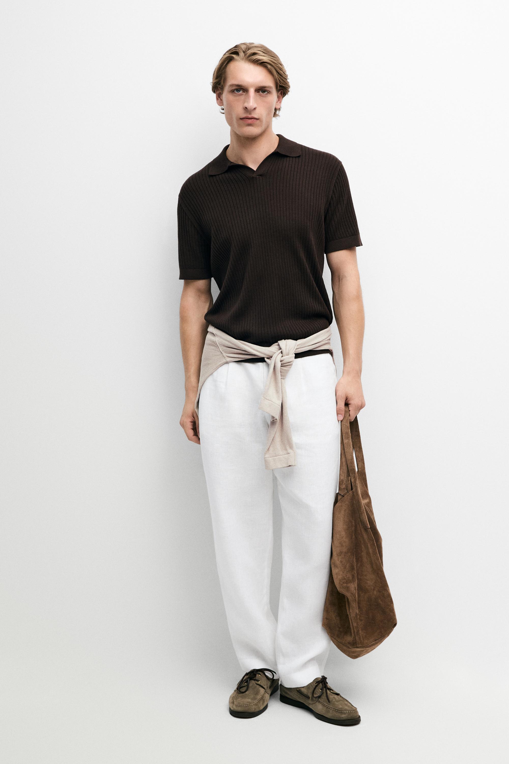 100% cotton ribbed knit polo sweater Brown Marl