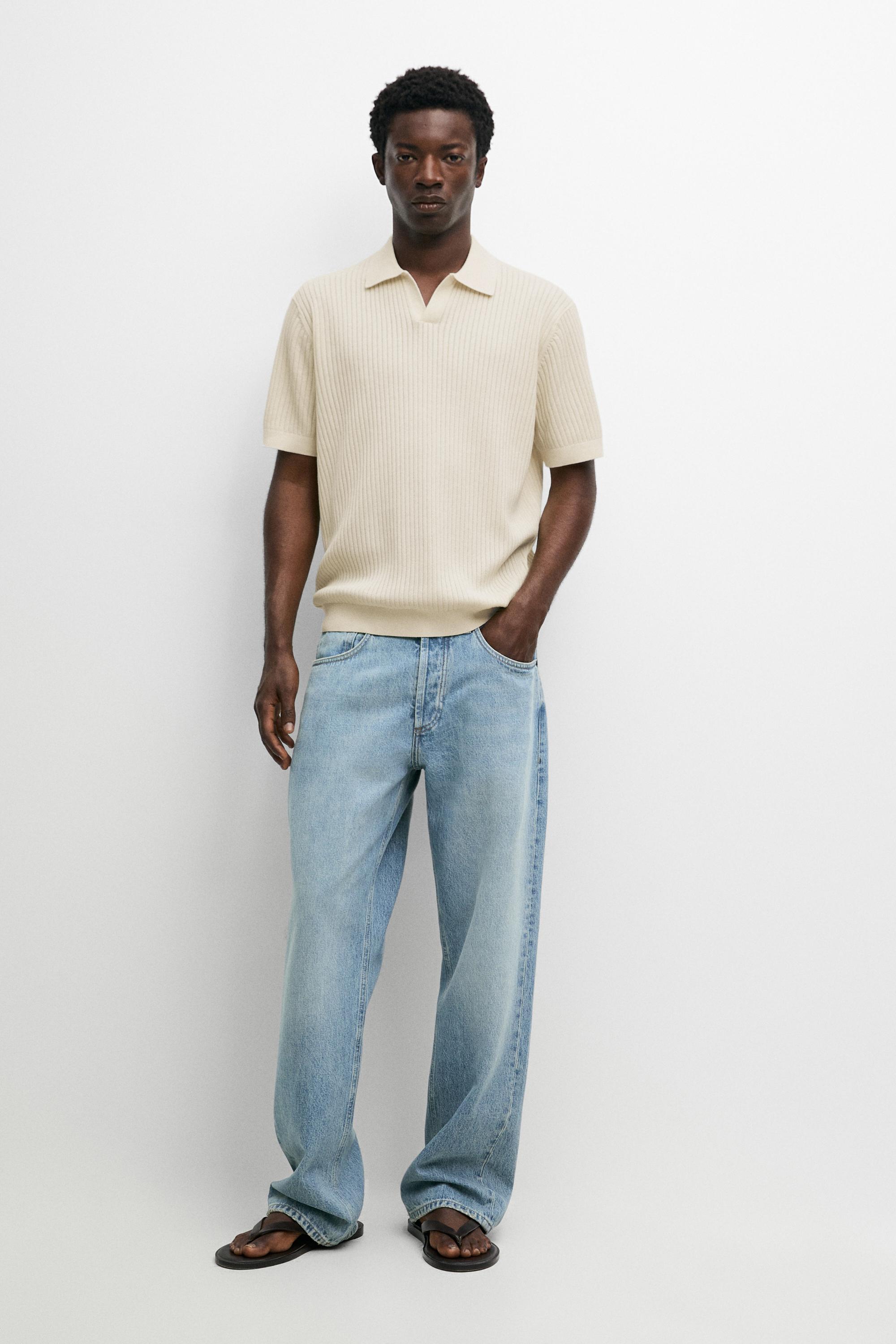 100% cotton ribbed knit polo sweater Vanilla