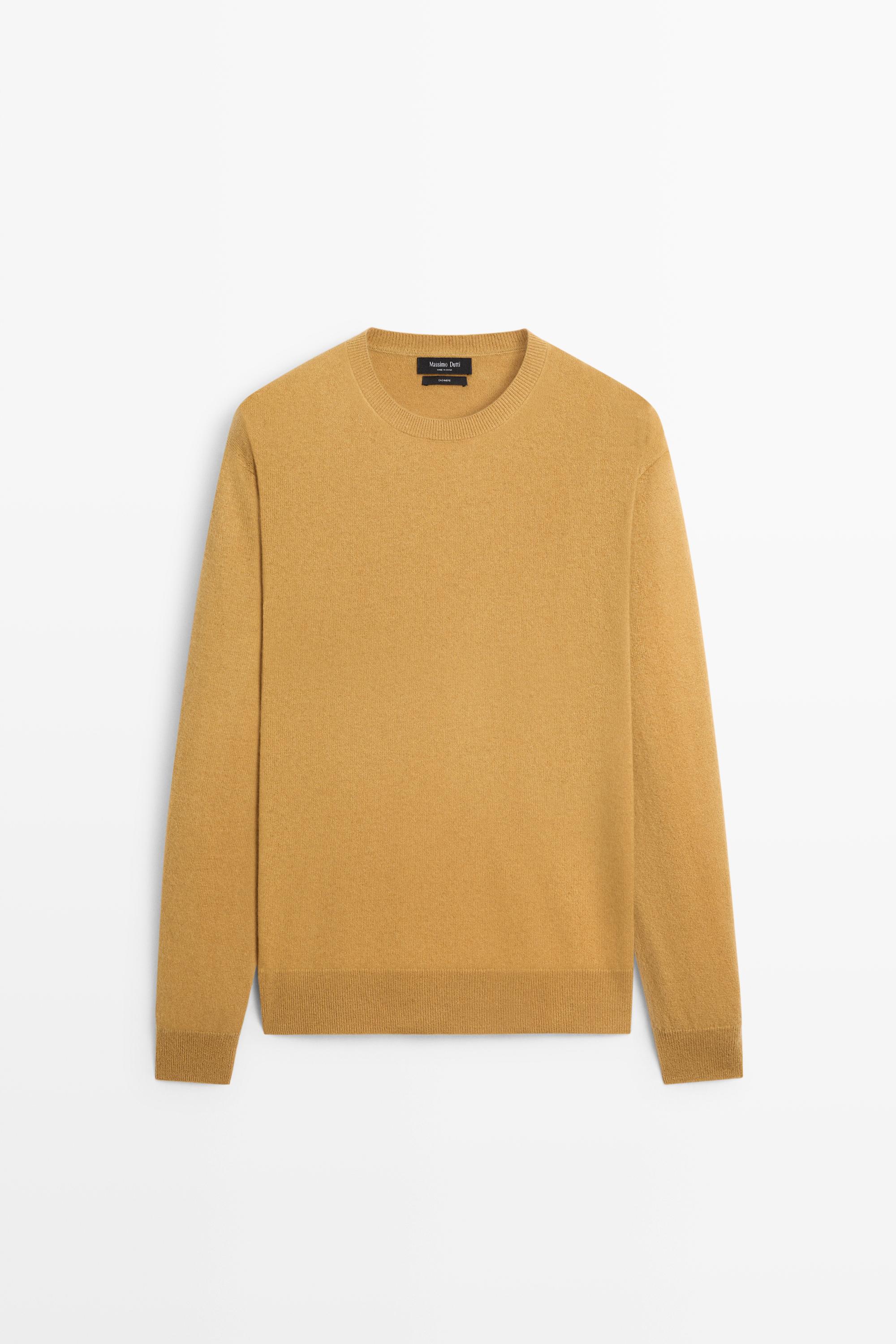 Knit 100% cashmere round neck sweater Mustard Yellow