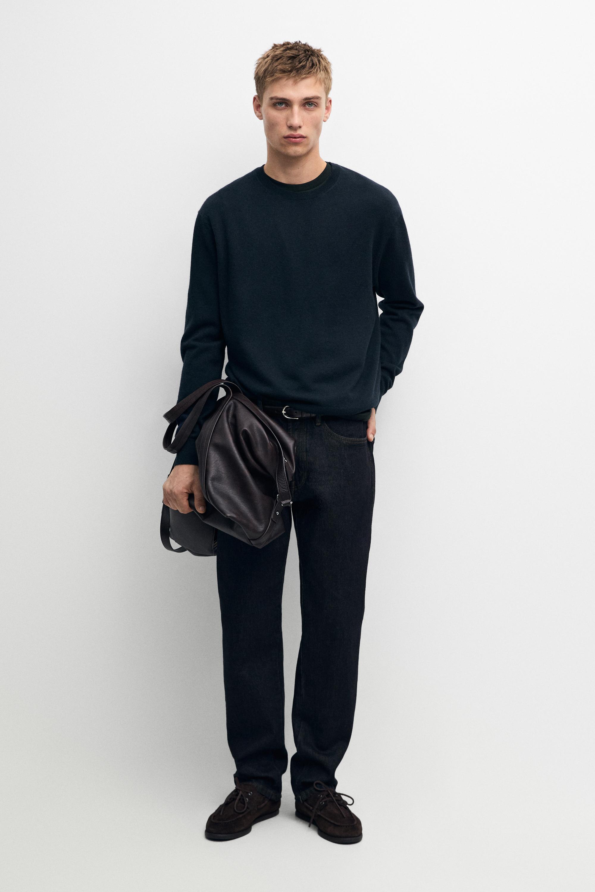 Knit 100% cashmere round neck sweater Navy Blue