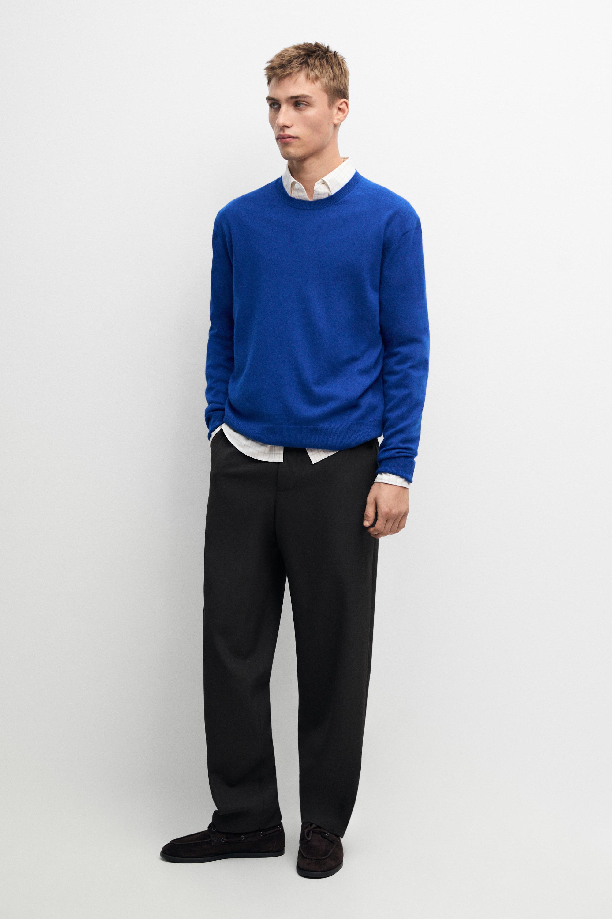 Knit 100% cashmere round neck sweater Blue