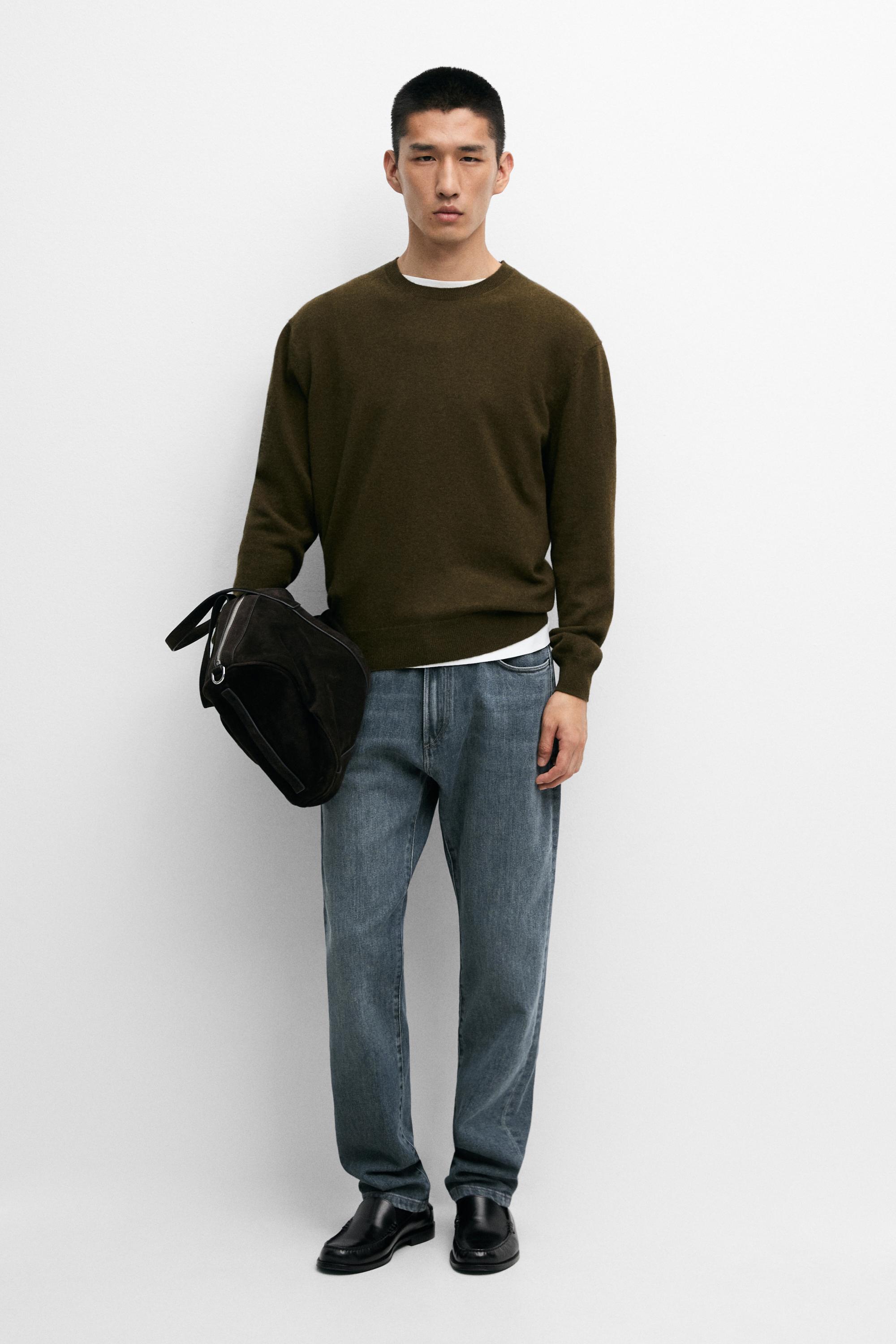 Knit 100% cashmere round neck sweater Khaki