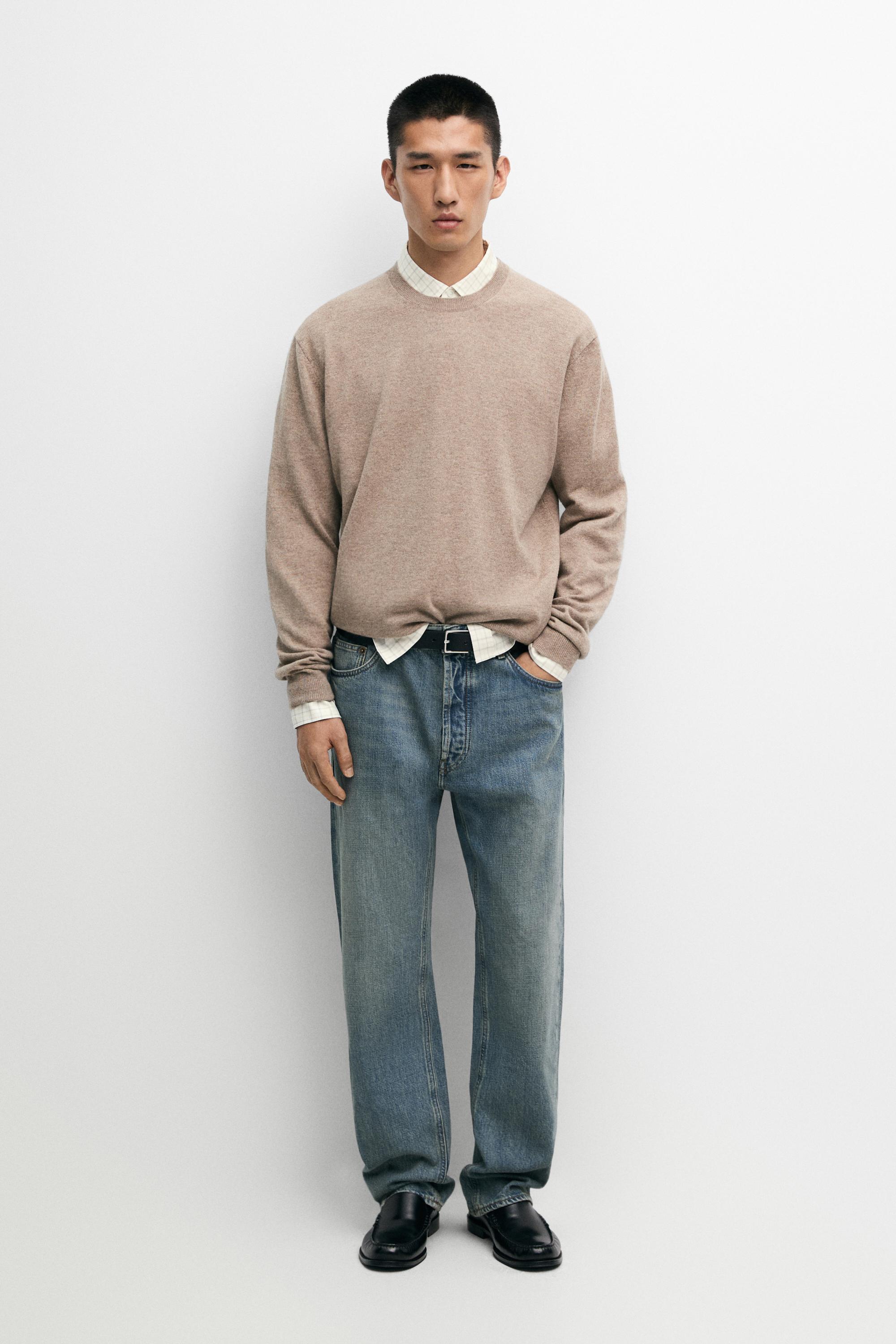 Knit 100% cashmere round neck sweater Mink