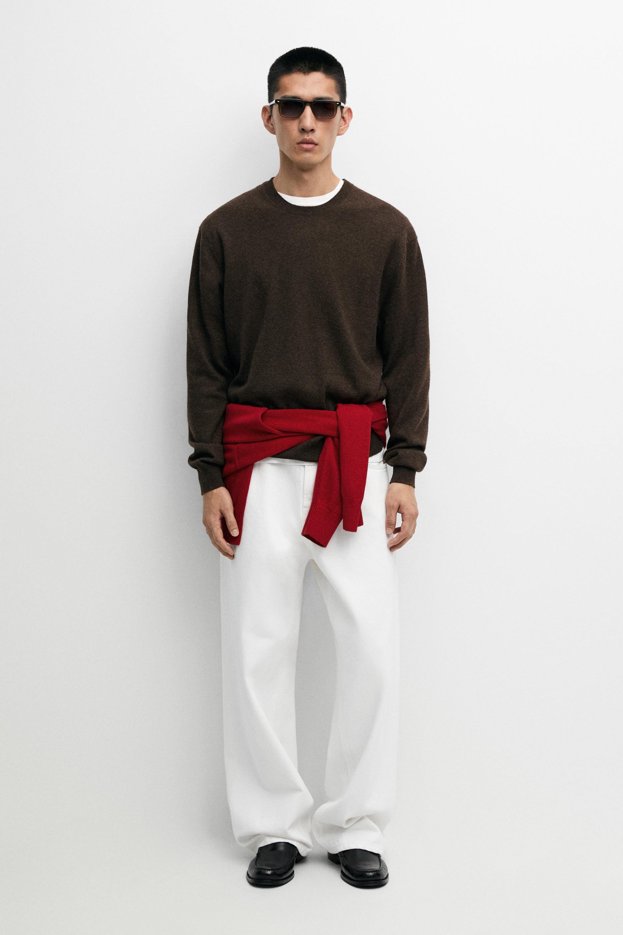Knit 100% cashmere round neck sweater Brown Marl