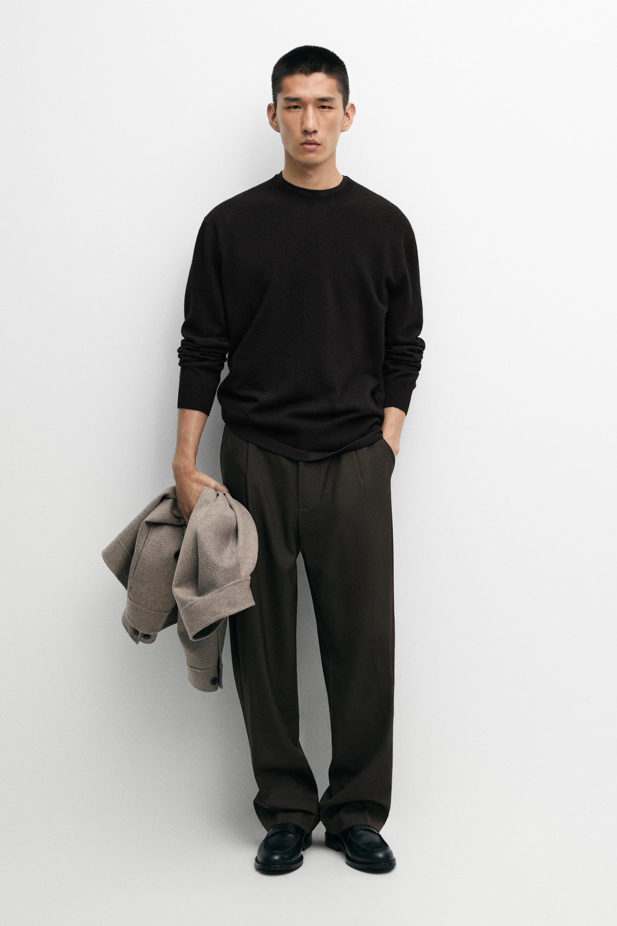 Knit 100% cashmere round neck sweater Black
