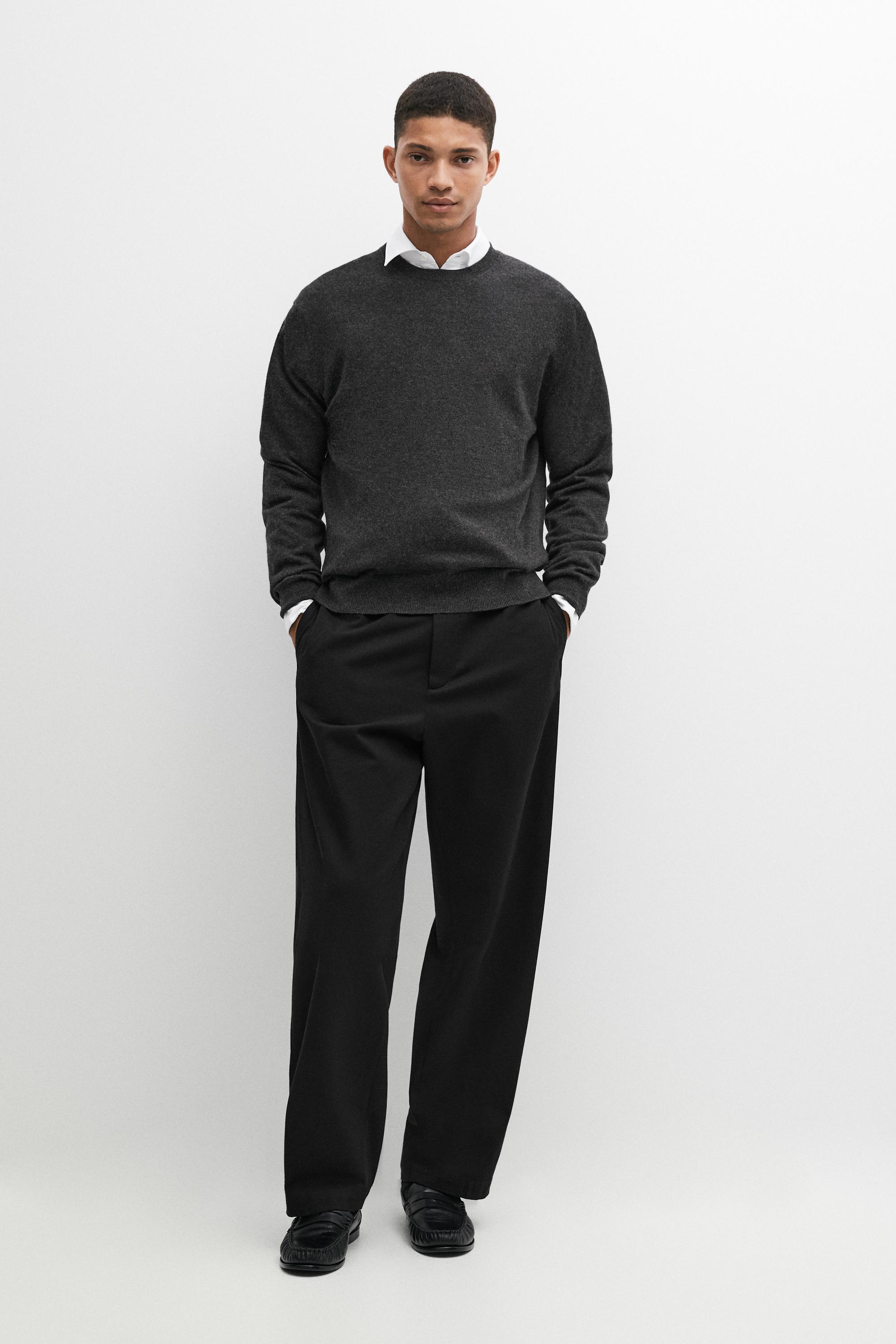 Knit 100% cashmere round neck sweater Charcoal