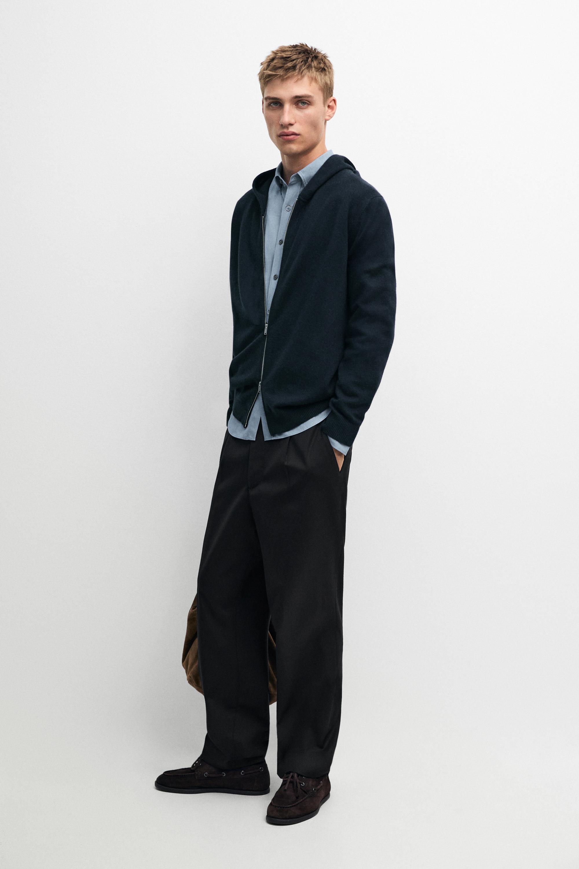 100% cashmere hooded knit cardigan Navy Blue