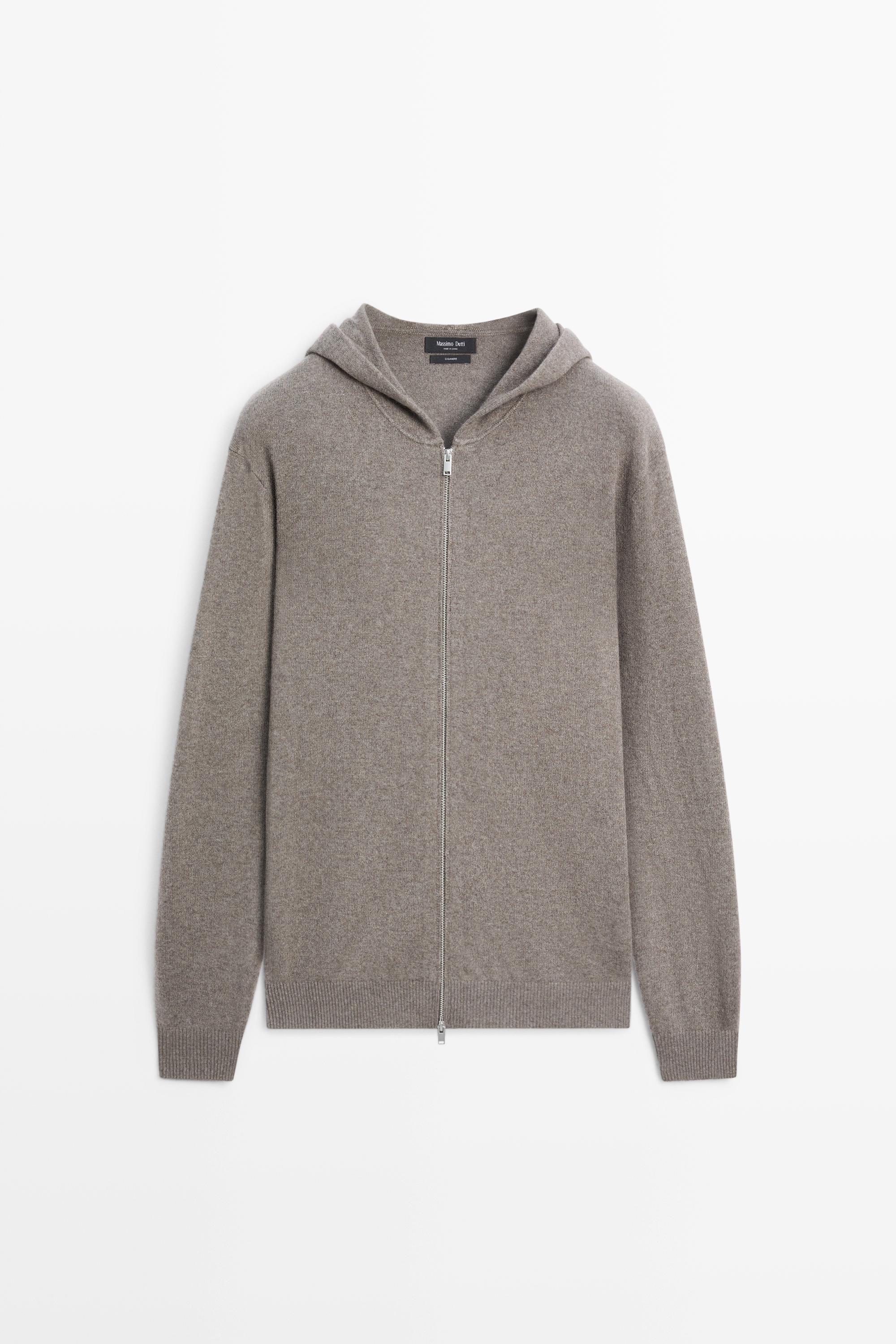 100% cashmere hooded knit cardigan Dark Khaki