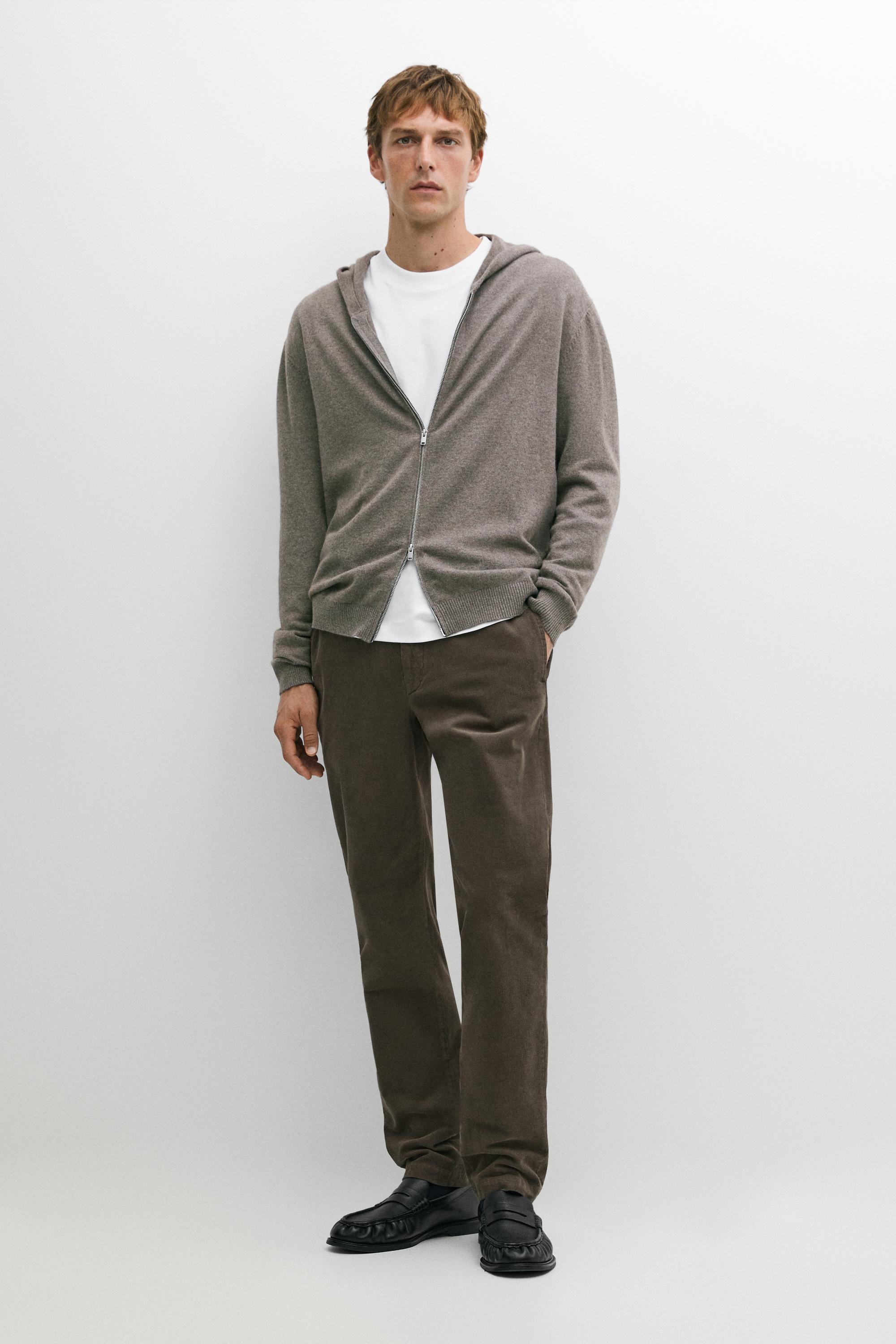 100% cashmere hooded knit cardigan Dark Khaki