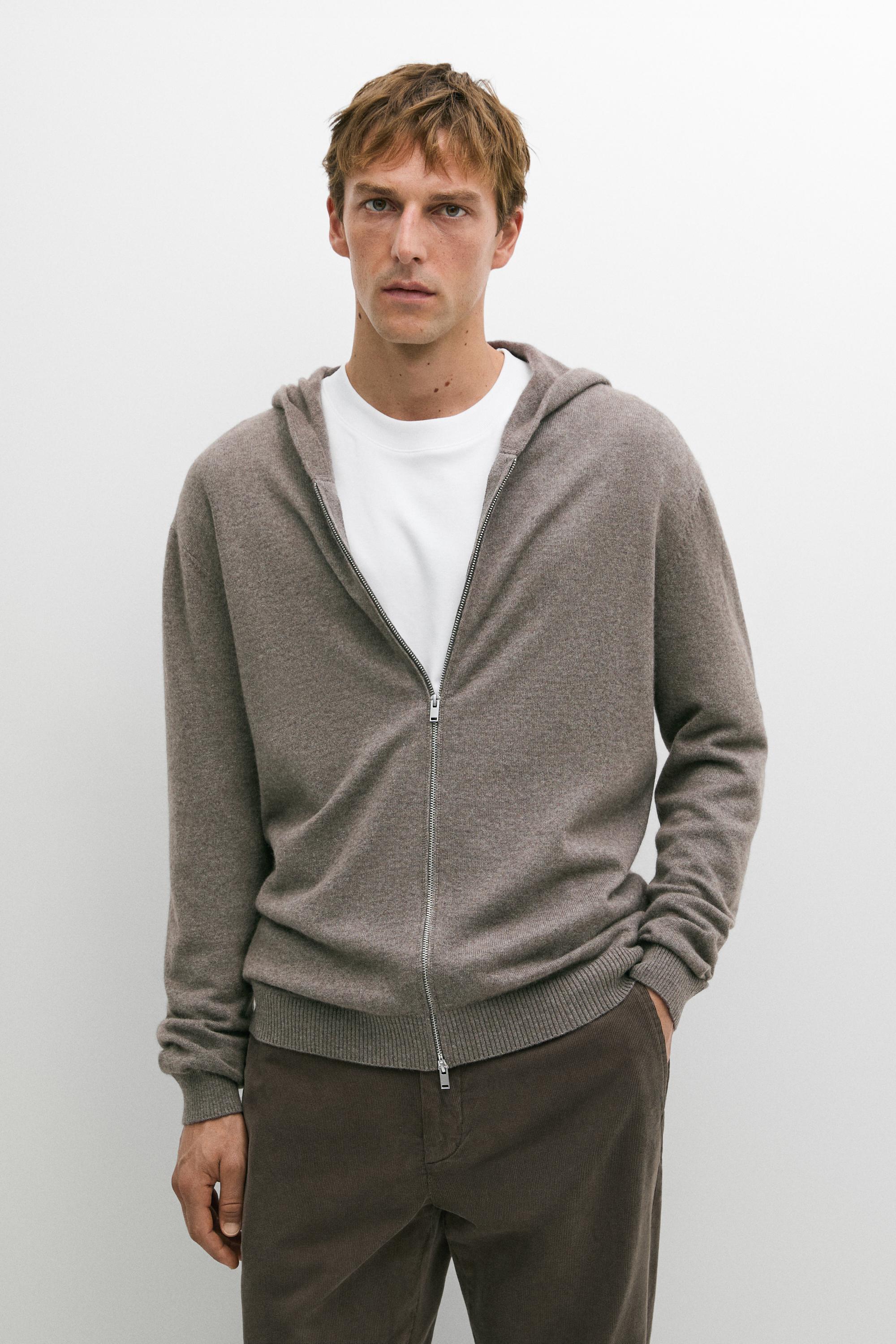 100% cashmere hooded knit cardigan Dark Khaki