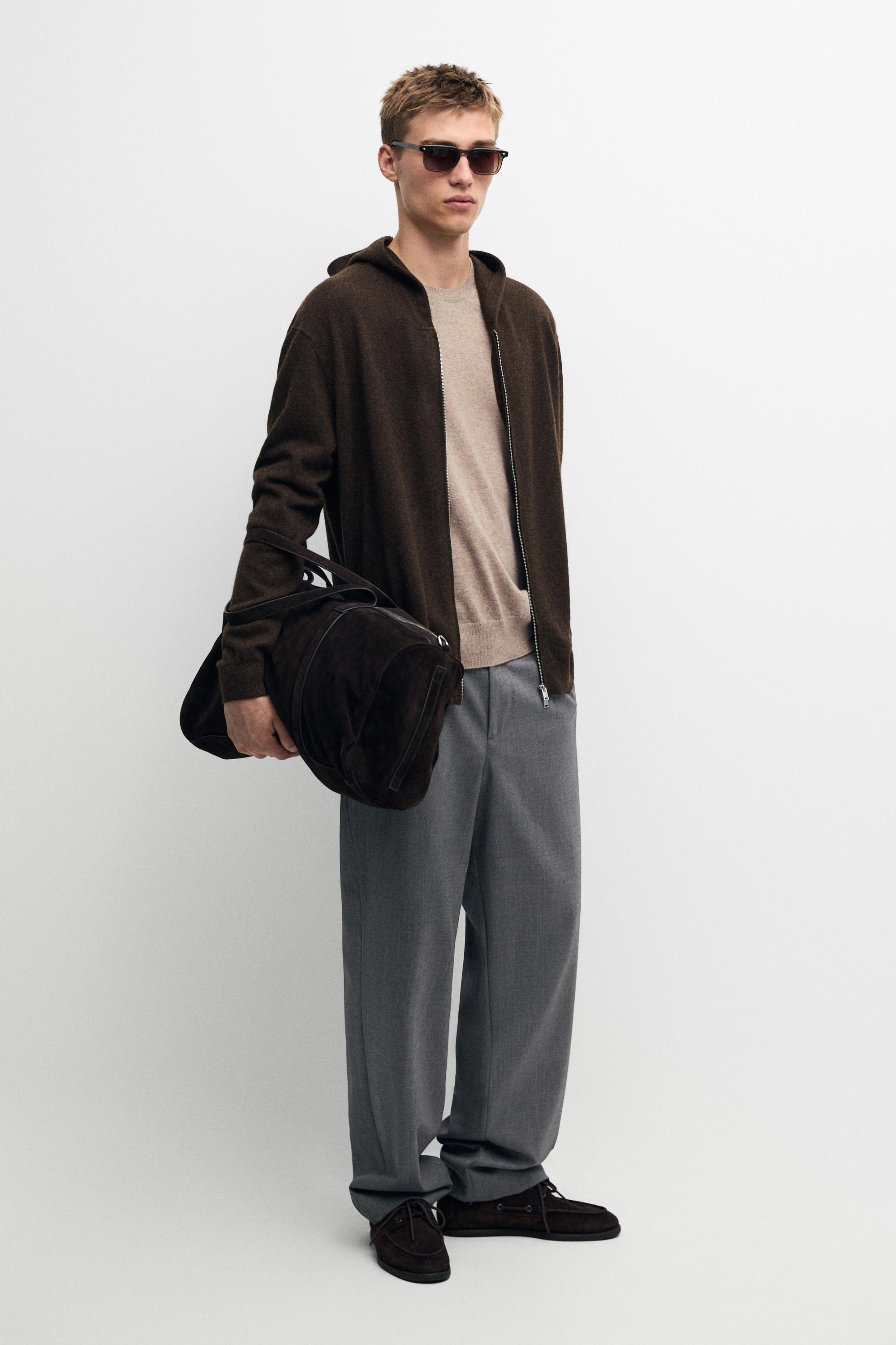 100% cashmere hooded knit cardigan Brown Marl