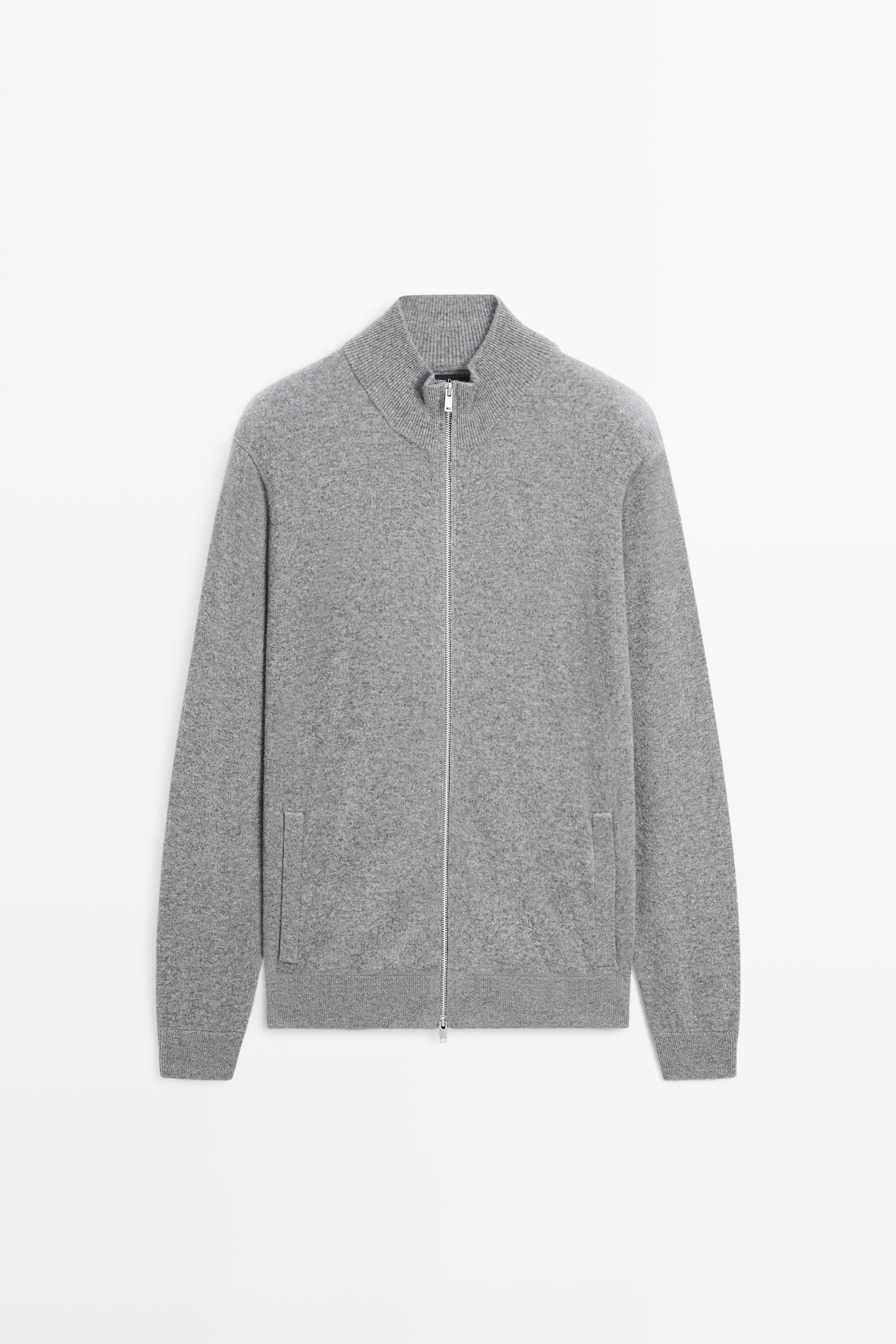 100% cashmere zip-up knit cardigan Anthracite Grey