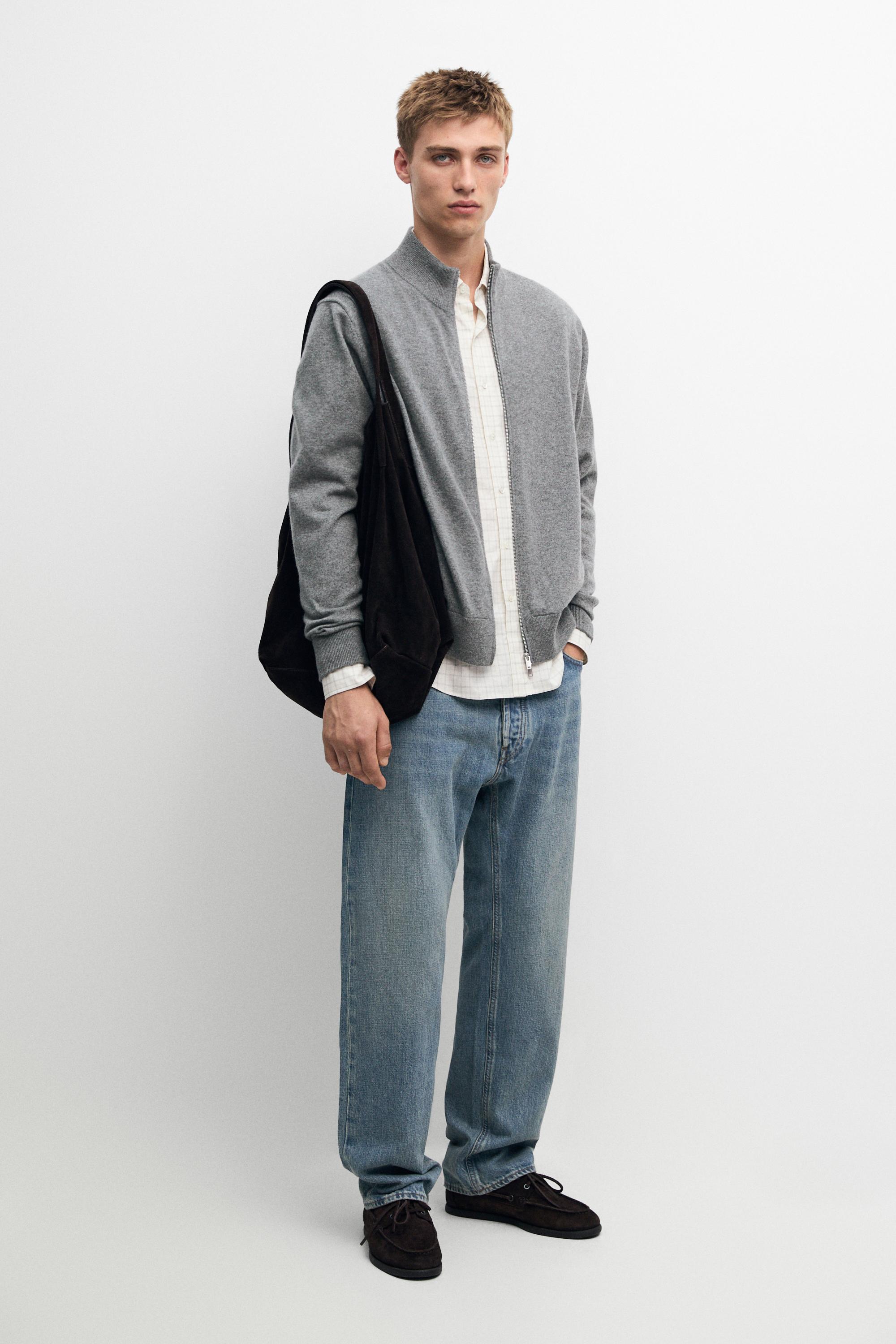 100% cashmere zip-up knit cardigan Anthracite Grey