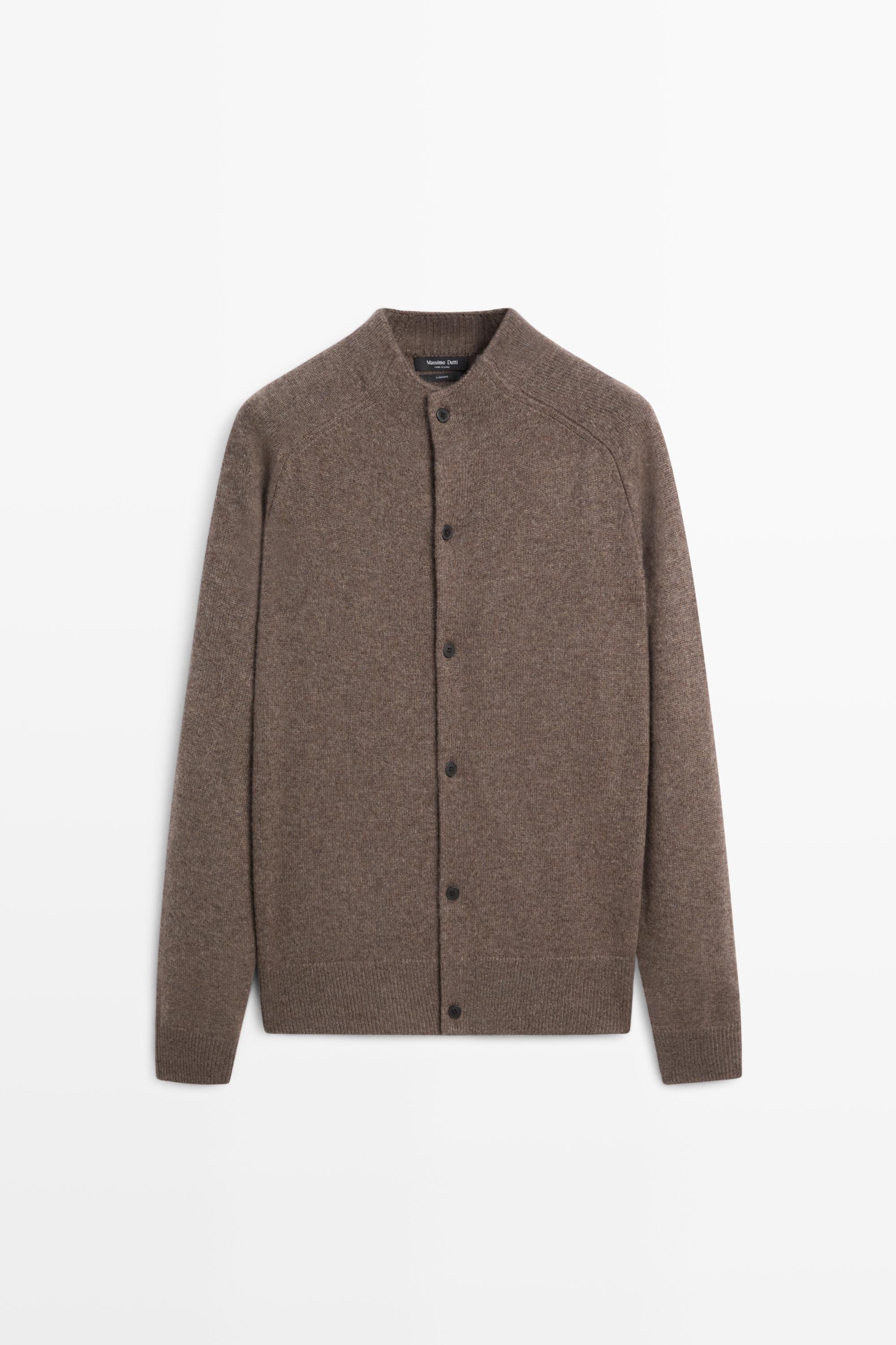 100% cashmere knit bomber cardigan Sand