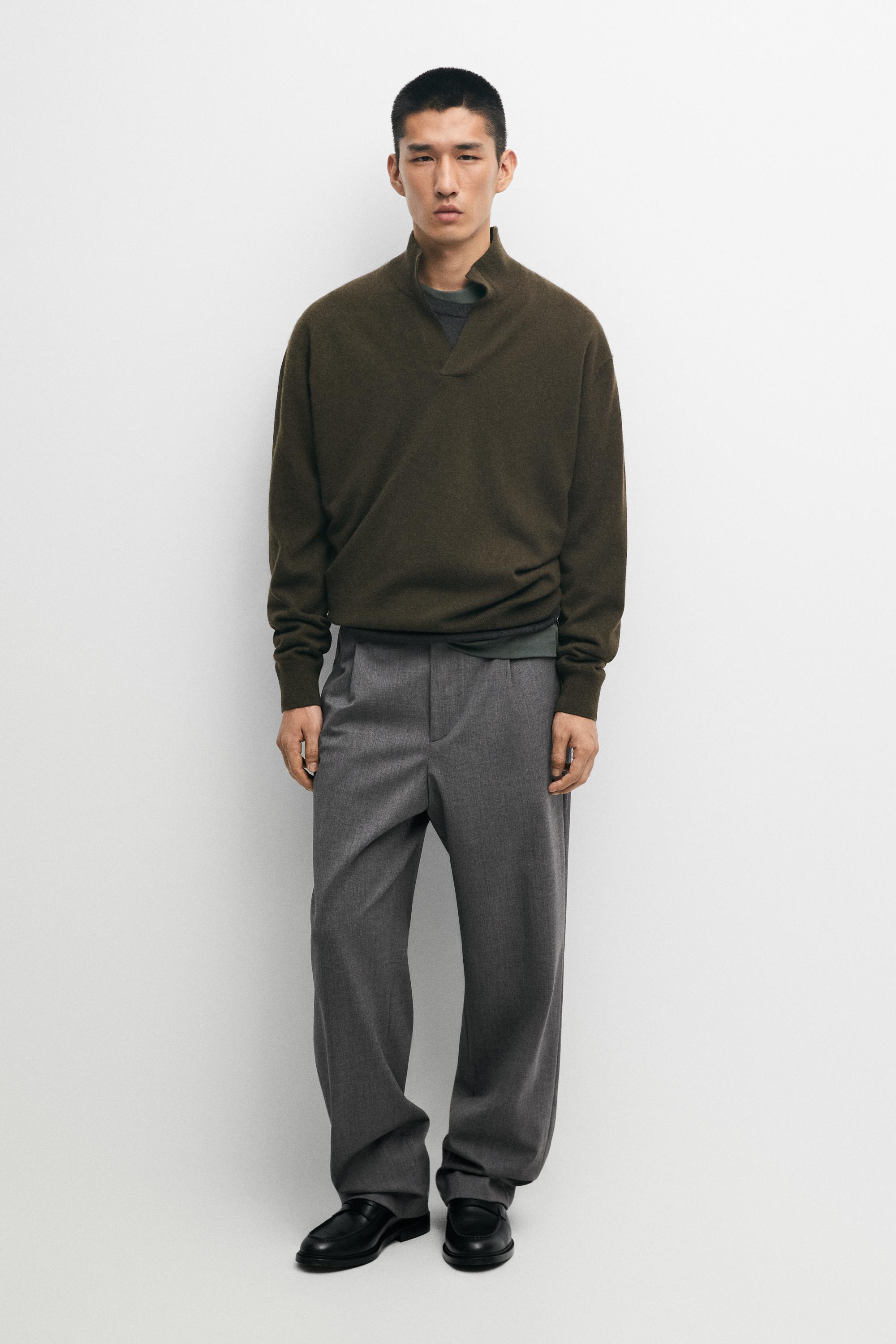 100% cashmere mock neck V-neck sweater Dark Green