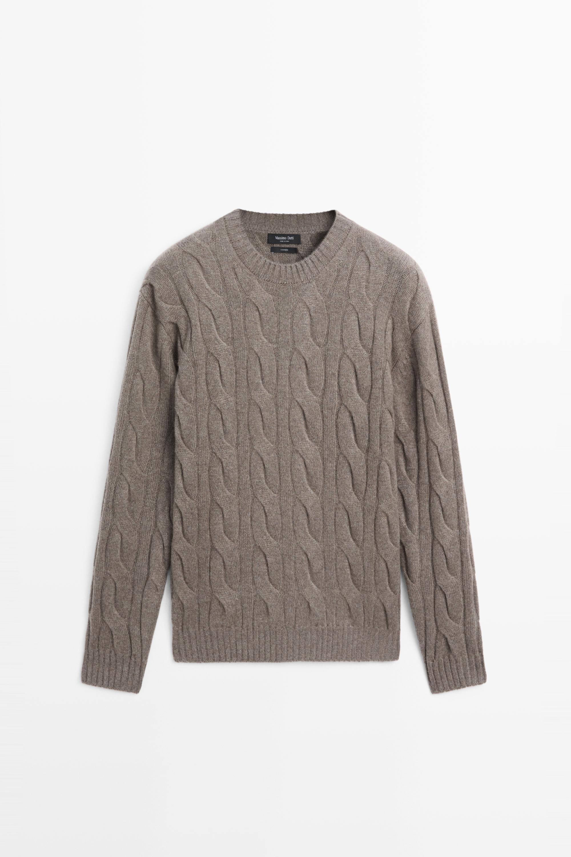 100% cashmere cable knit sweater Dark Khaki