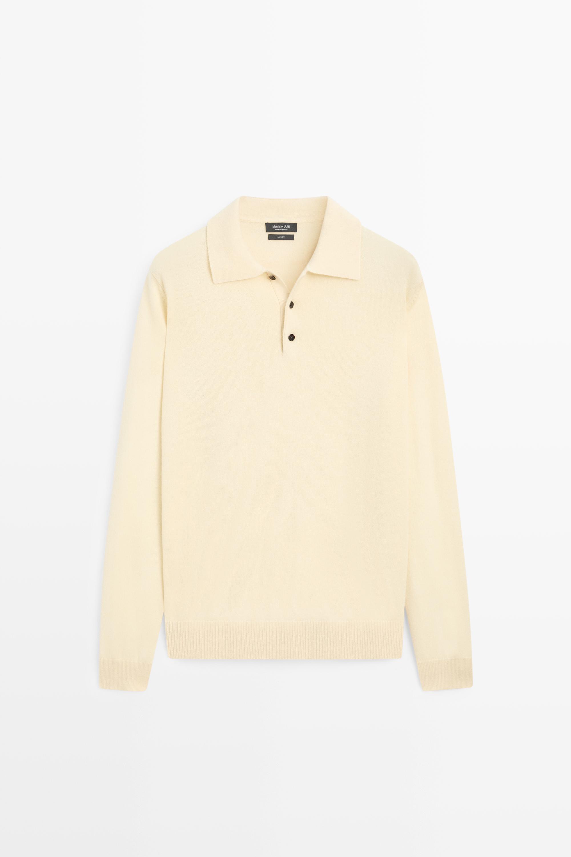 100% cashmere knit polo sweater Cream