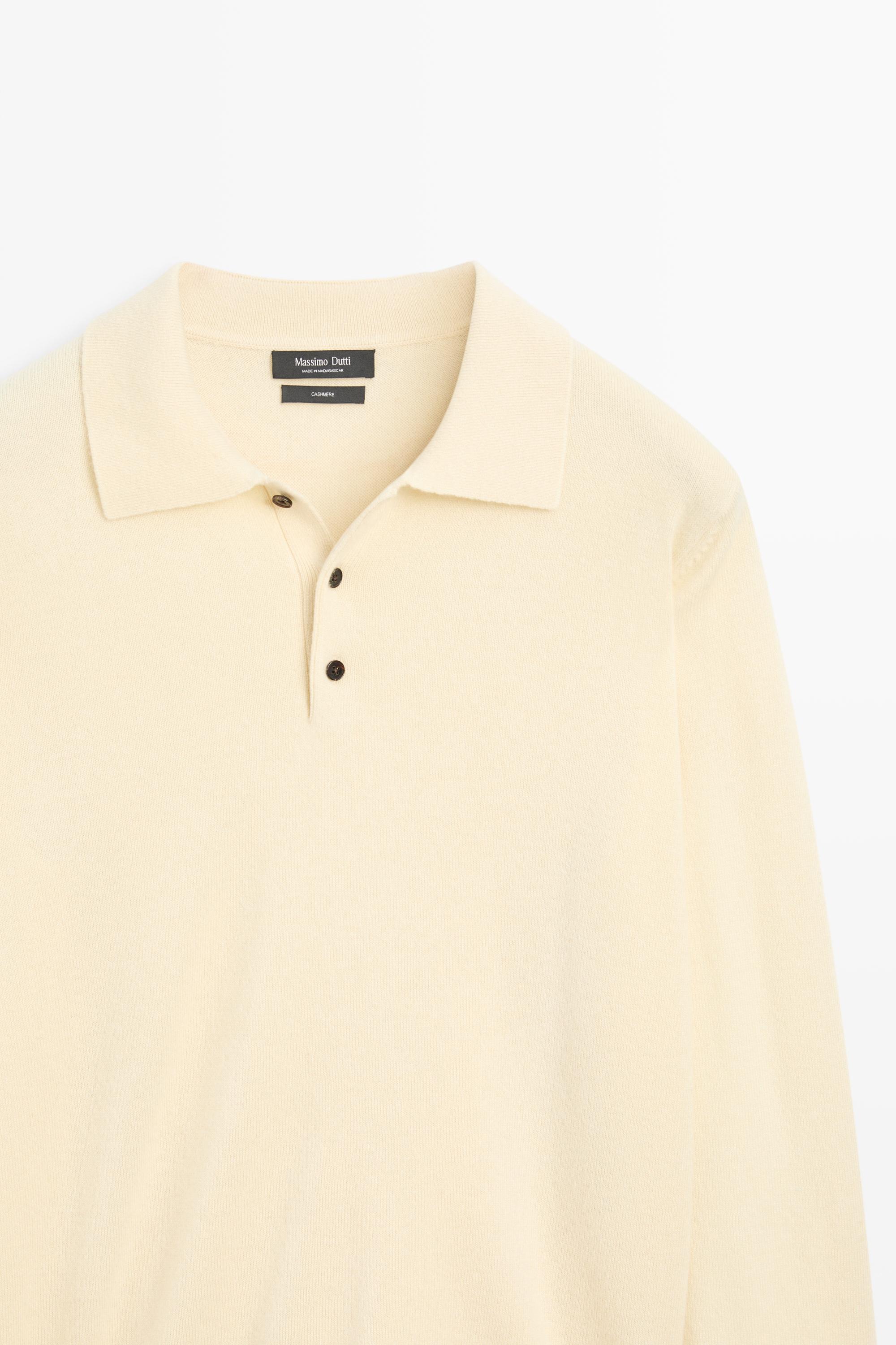 100% cashmere knit polo sweater Cream