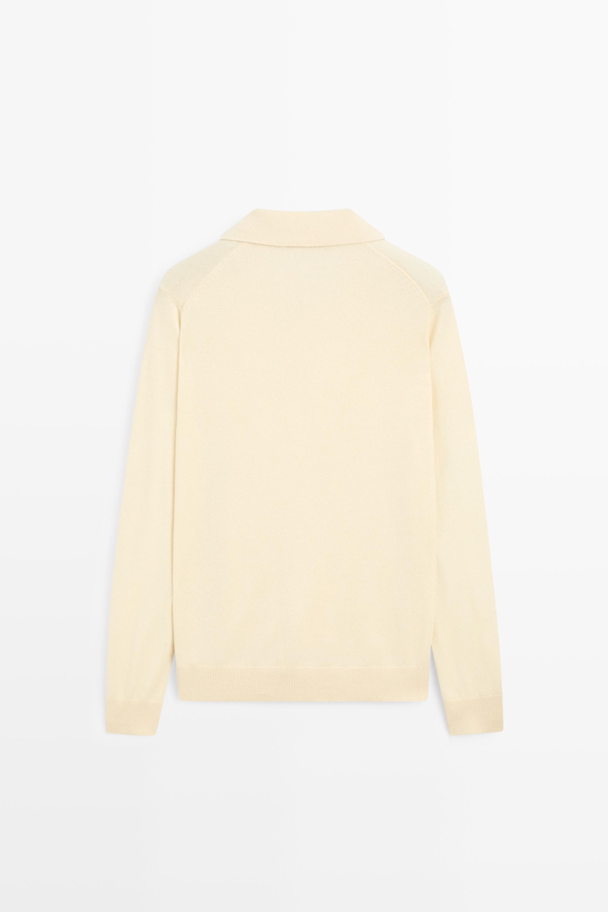 100% cashmere knit polo sweater Cream