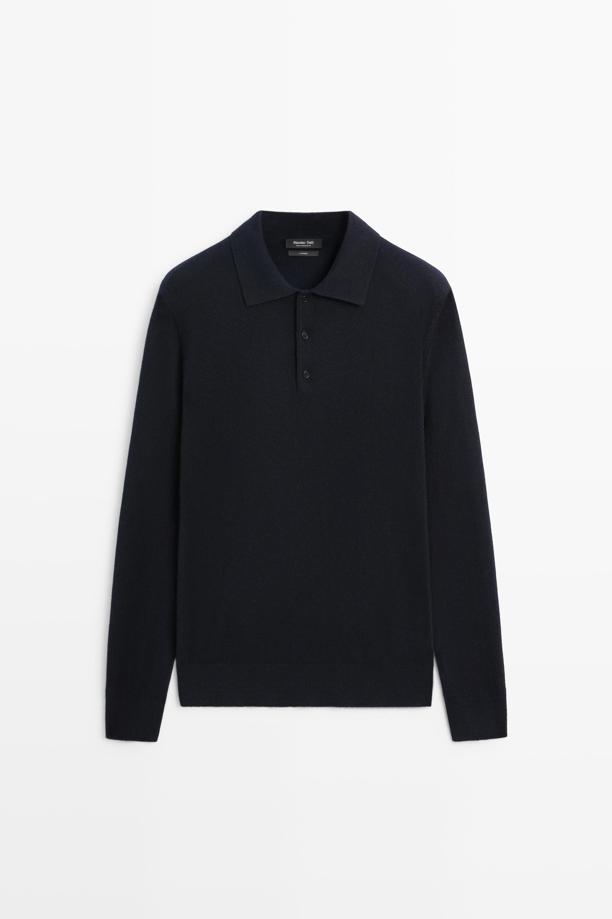 100% cashmere knit polo sweater Navy Blue