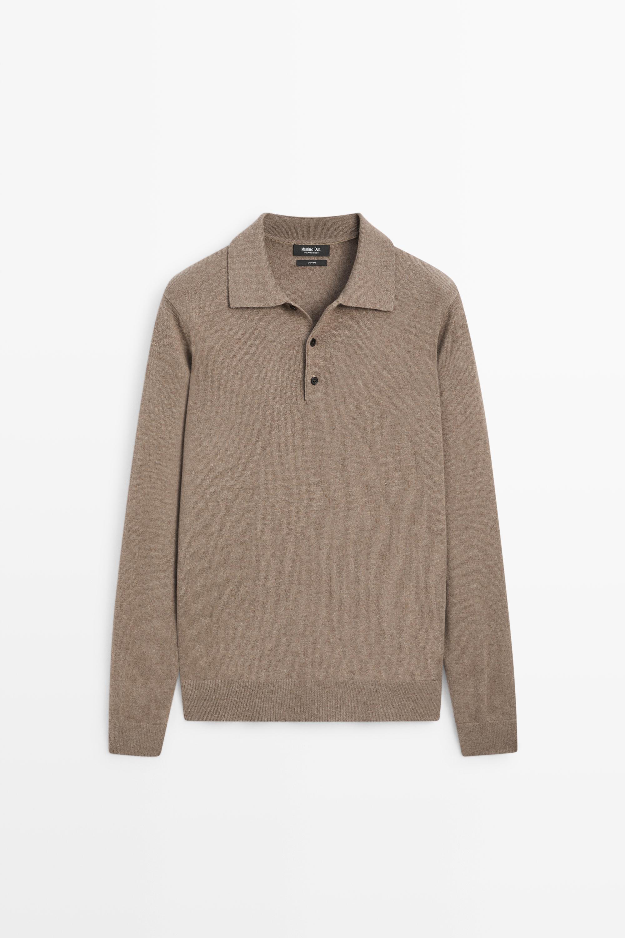 100% cashmere knit polo sweater Sand