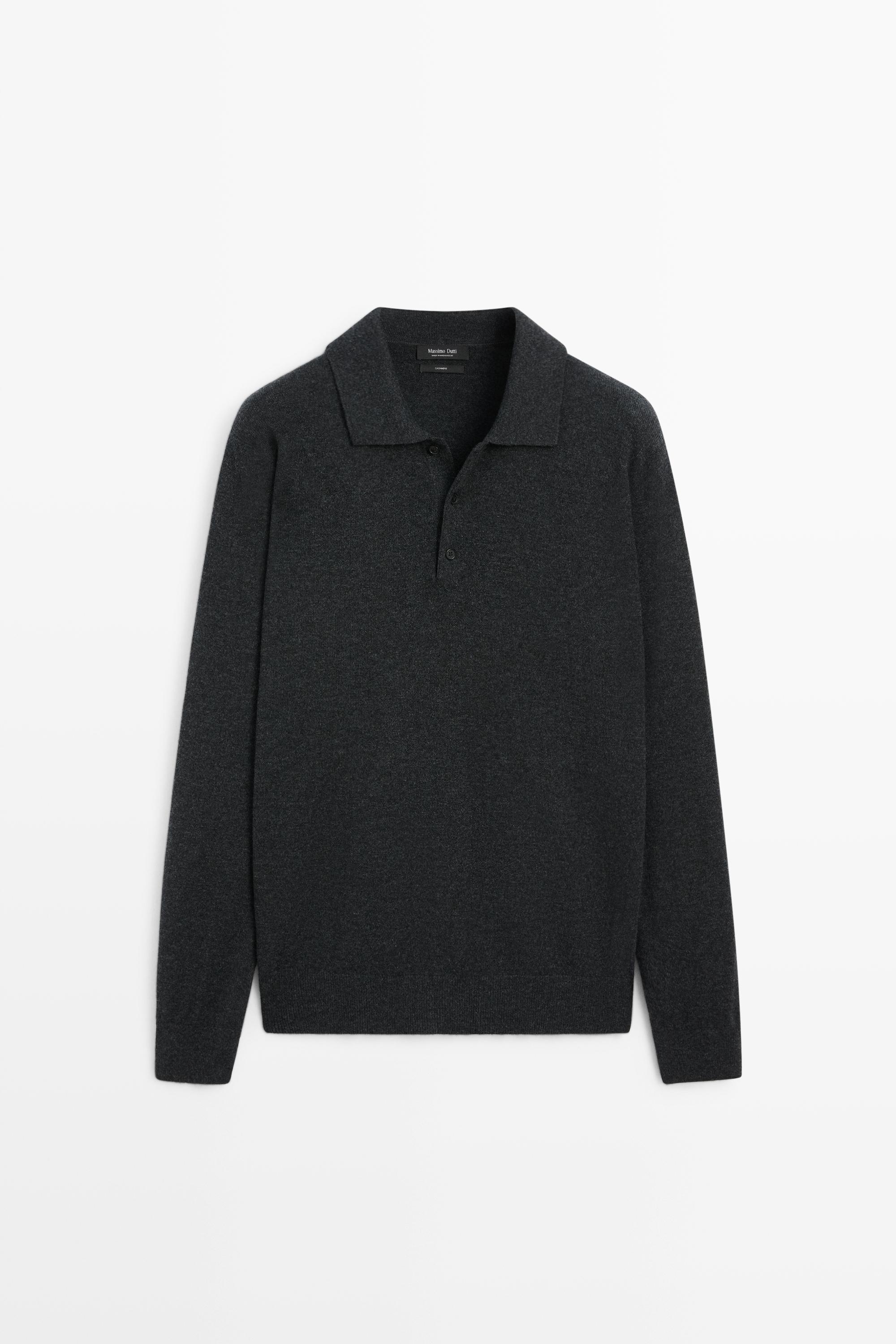 100% cashmere knit polo sweater Charcoal
