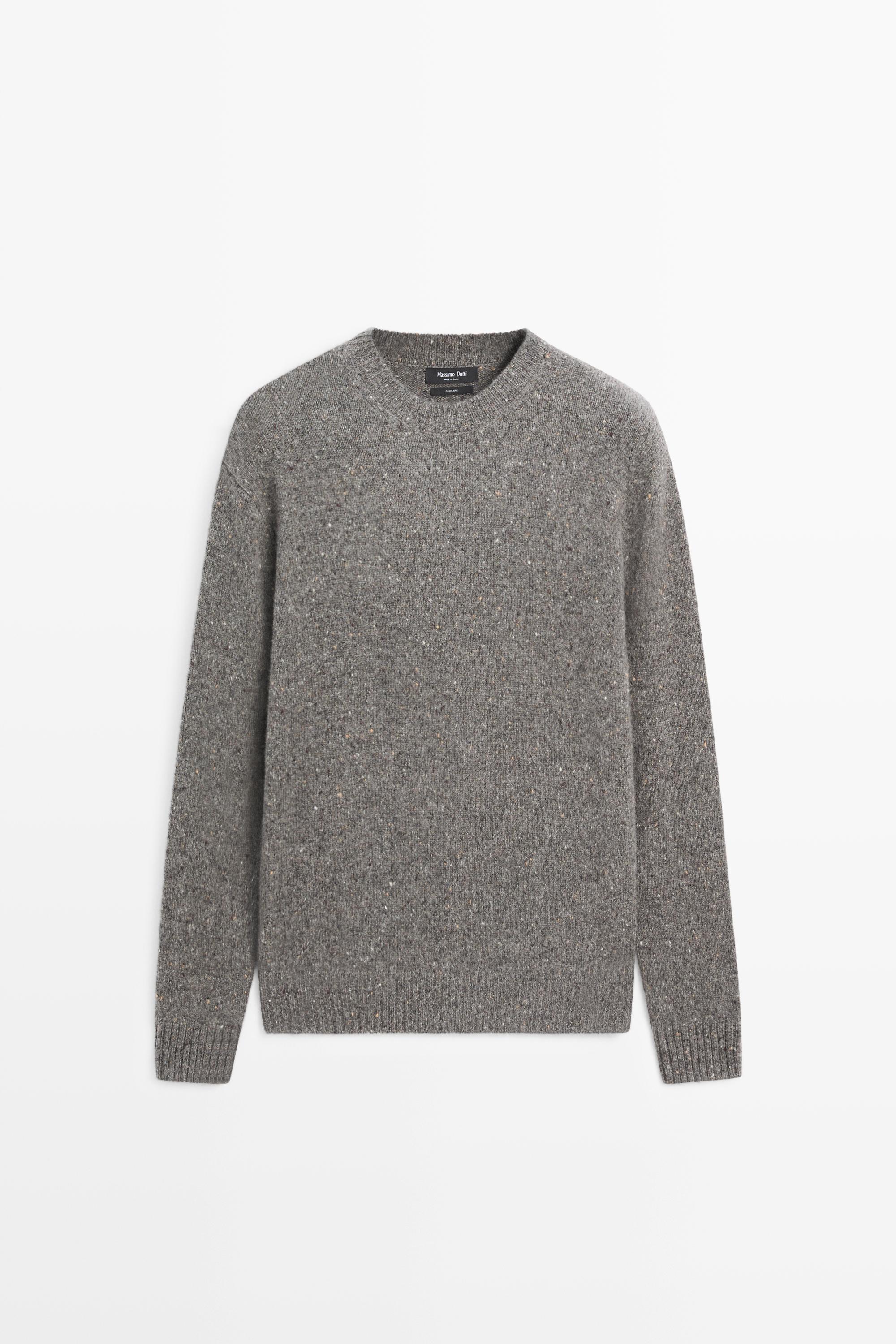 100% Cashmere Heathered Knit Sweater Anthracite Grey