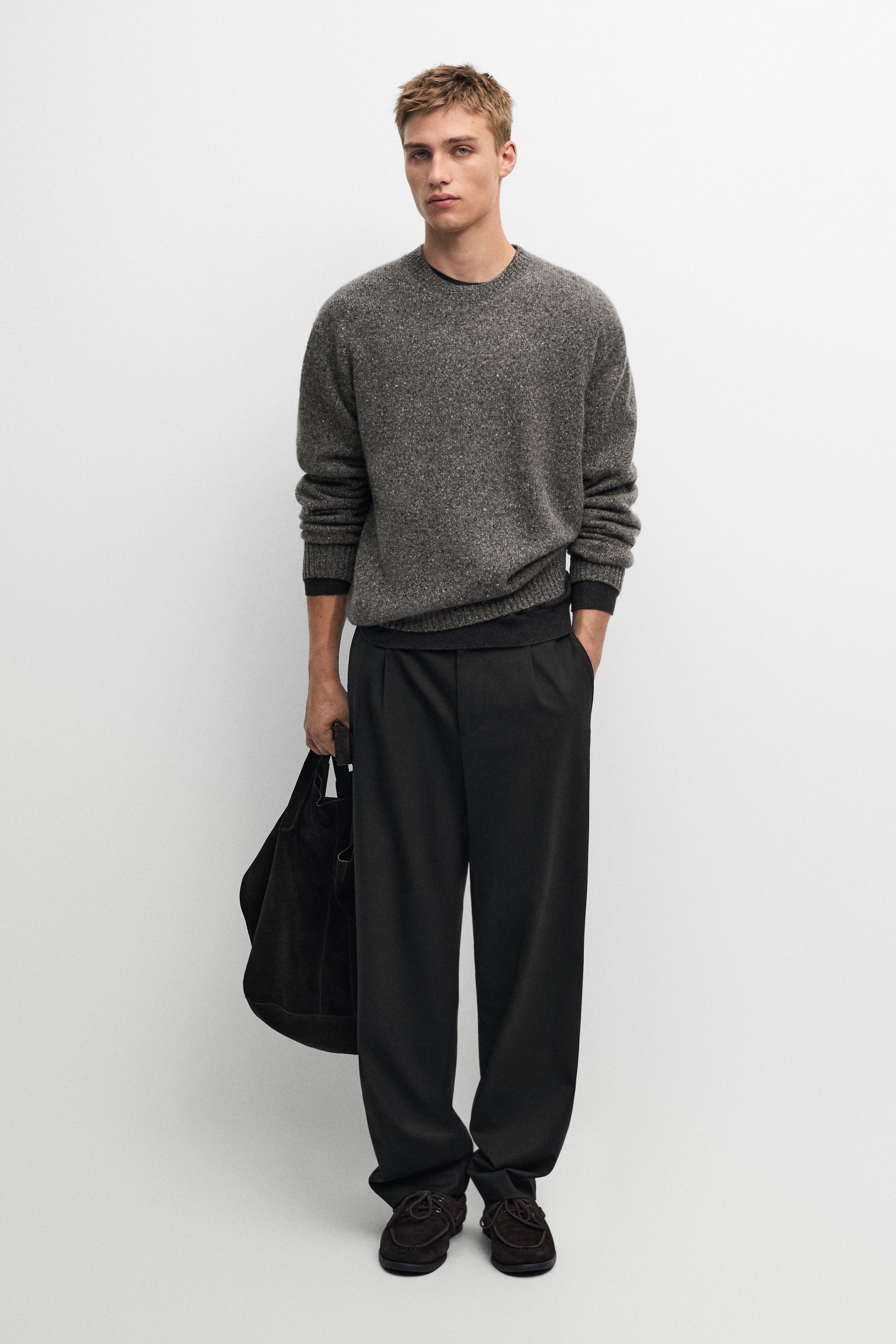 100% Cashmere Heathered Knit Sweater Anthracite Grey