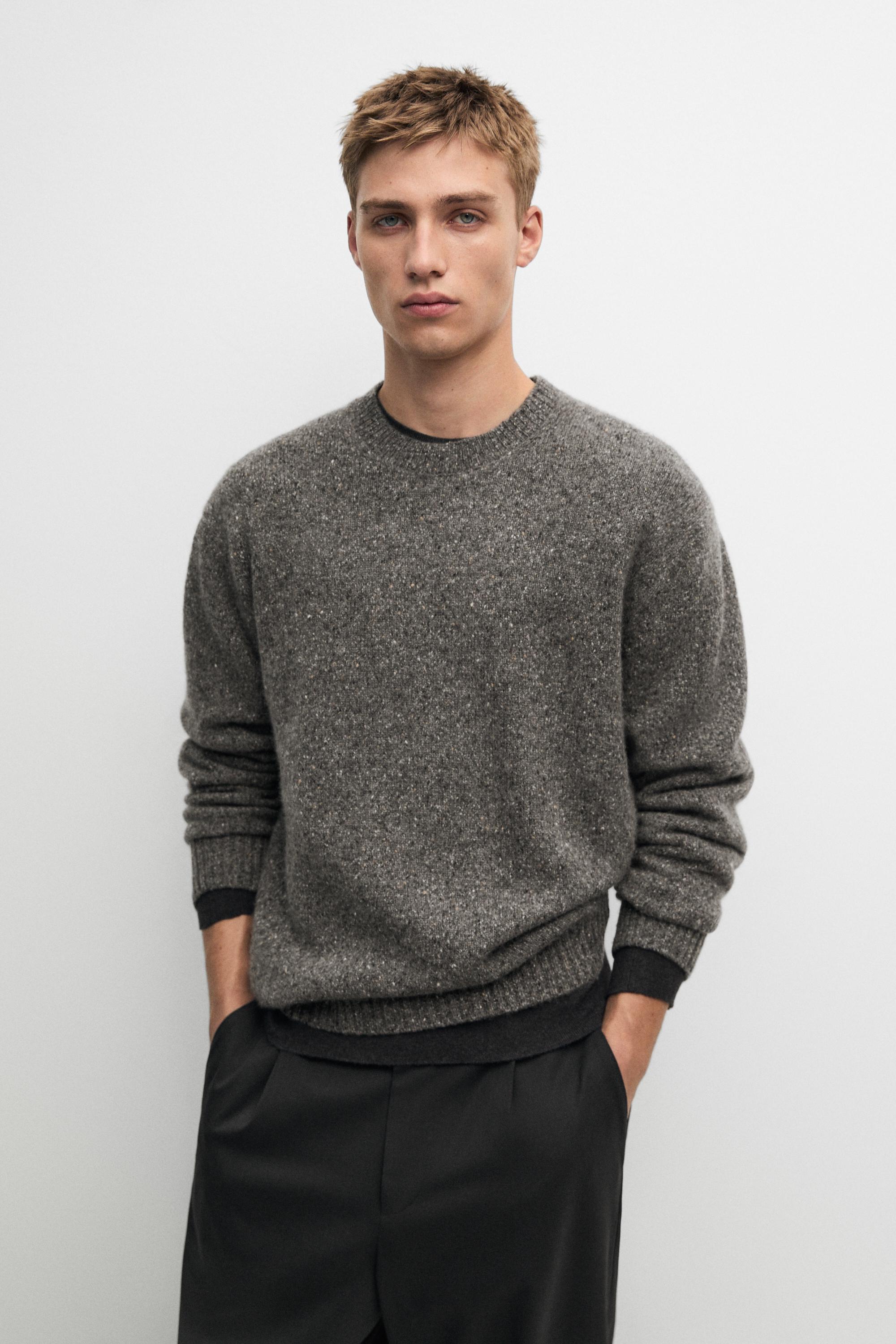100% Cashmere Heathered Knit Sweater Anthracite Grey