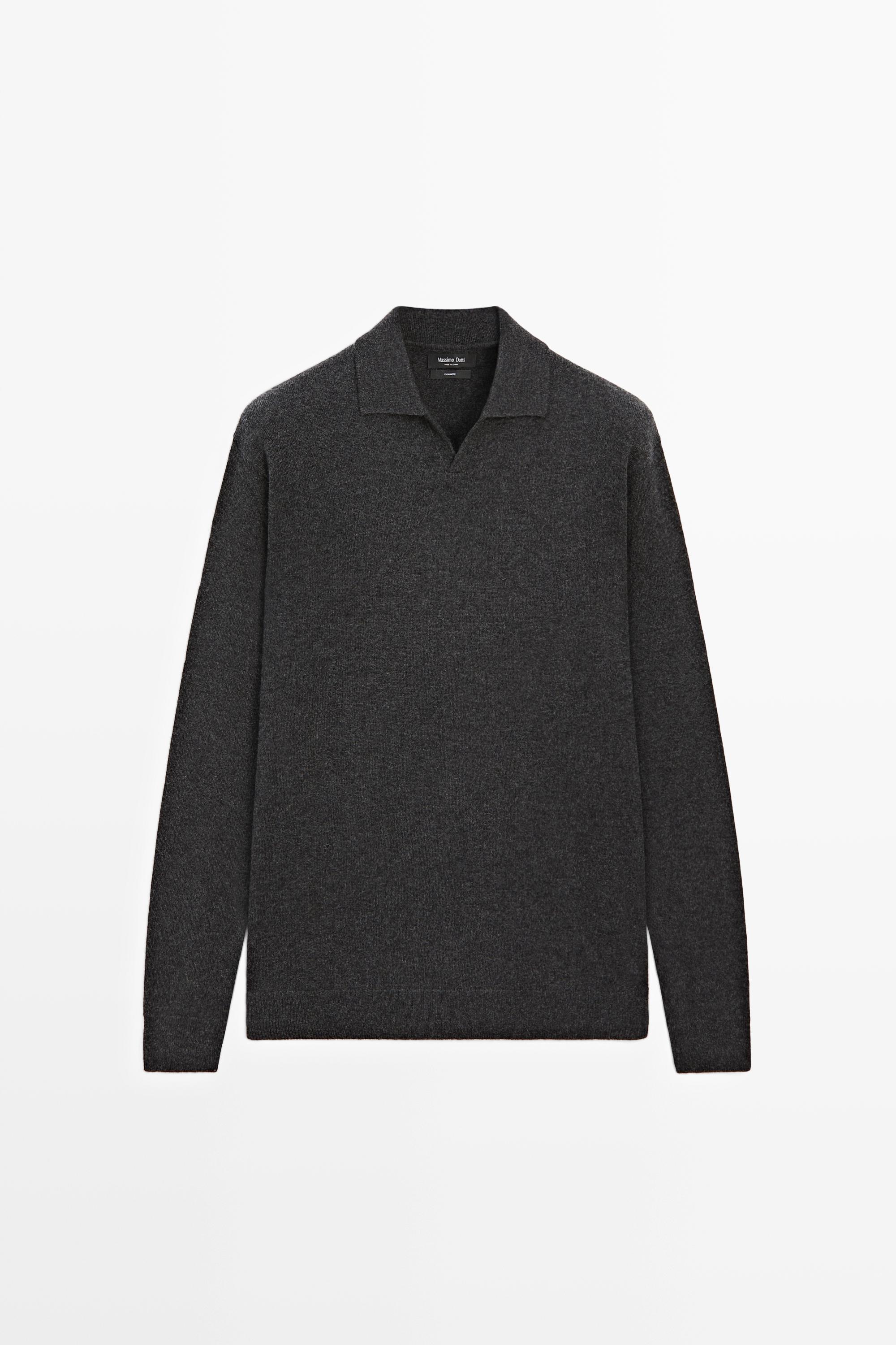 100% cashmere knit polo sweater Charcoal