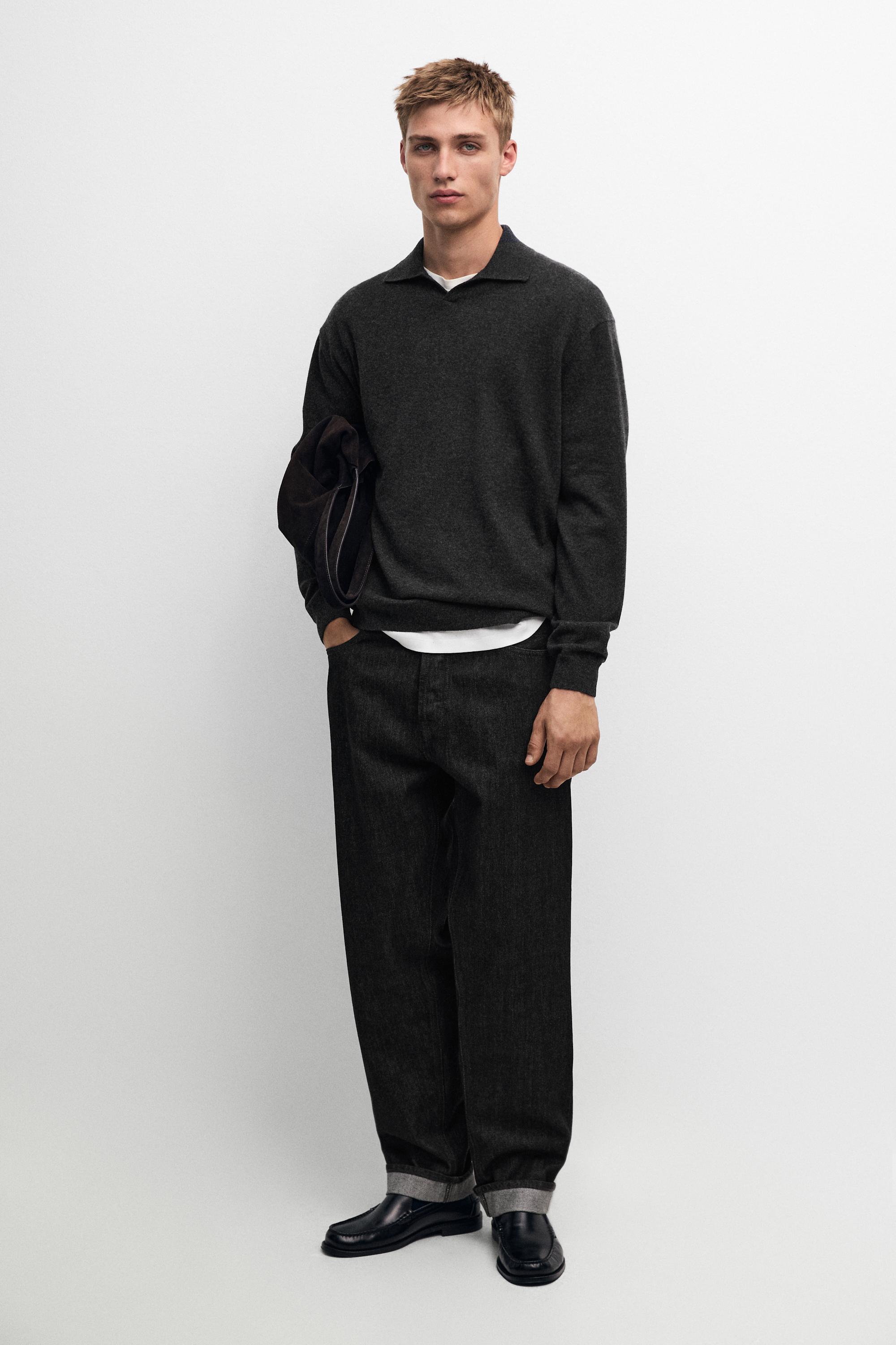 100% cashmere knit polo sweater Charcoal