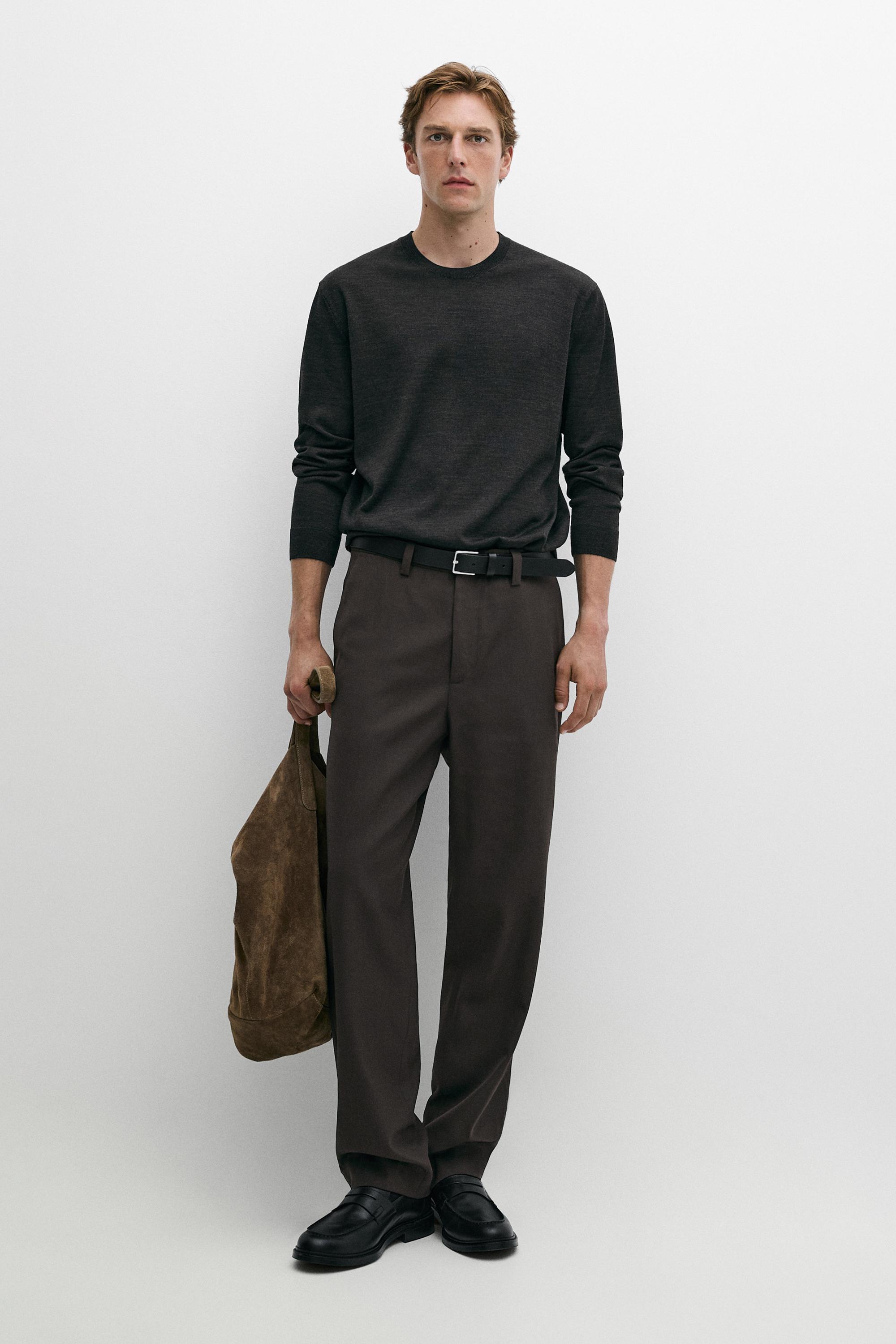 100% merino wool round neck knit sweater Charcoal