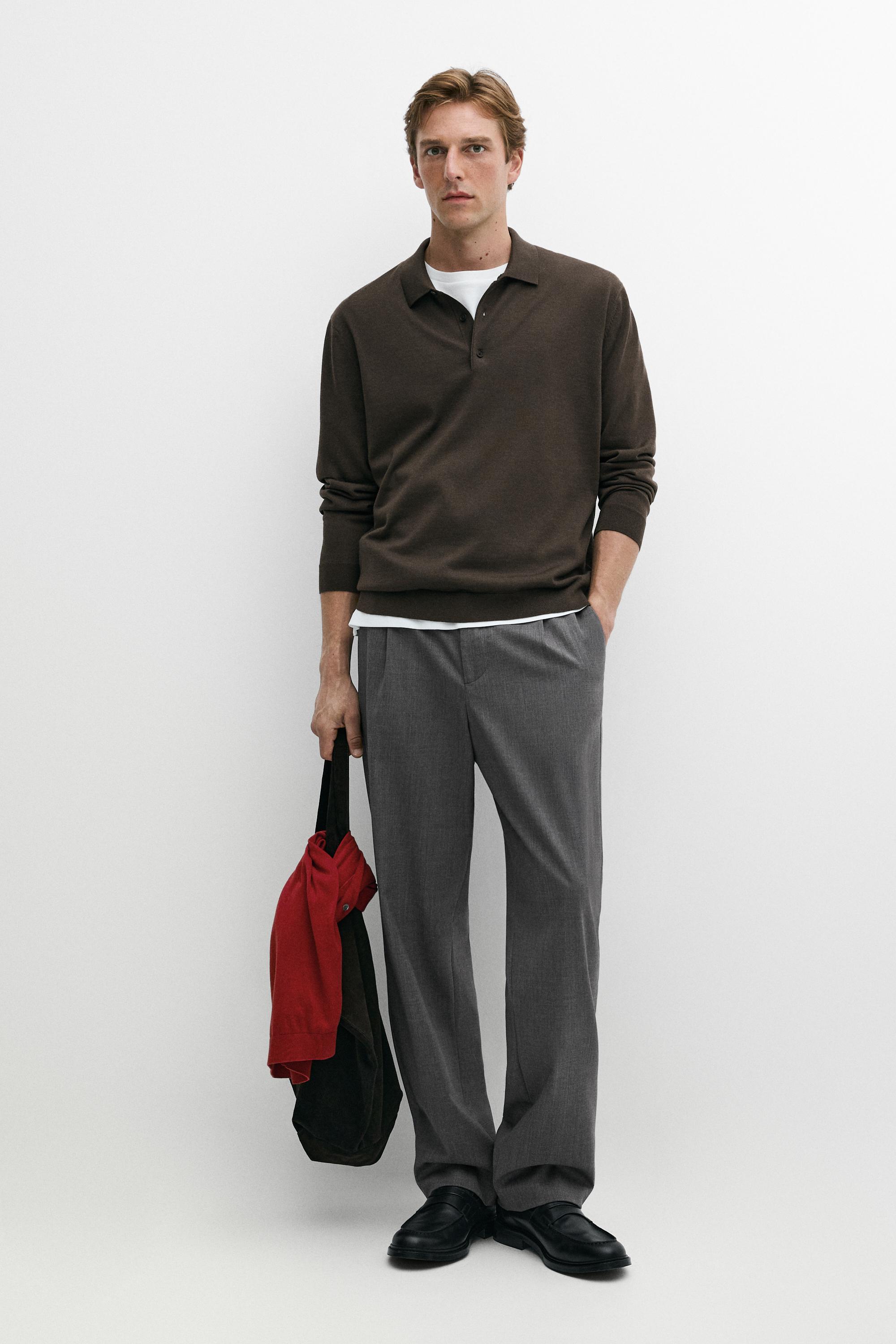 100% merino wool knit polo sweater Dark Khaki