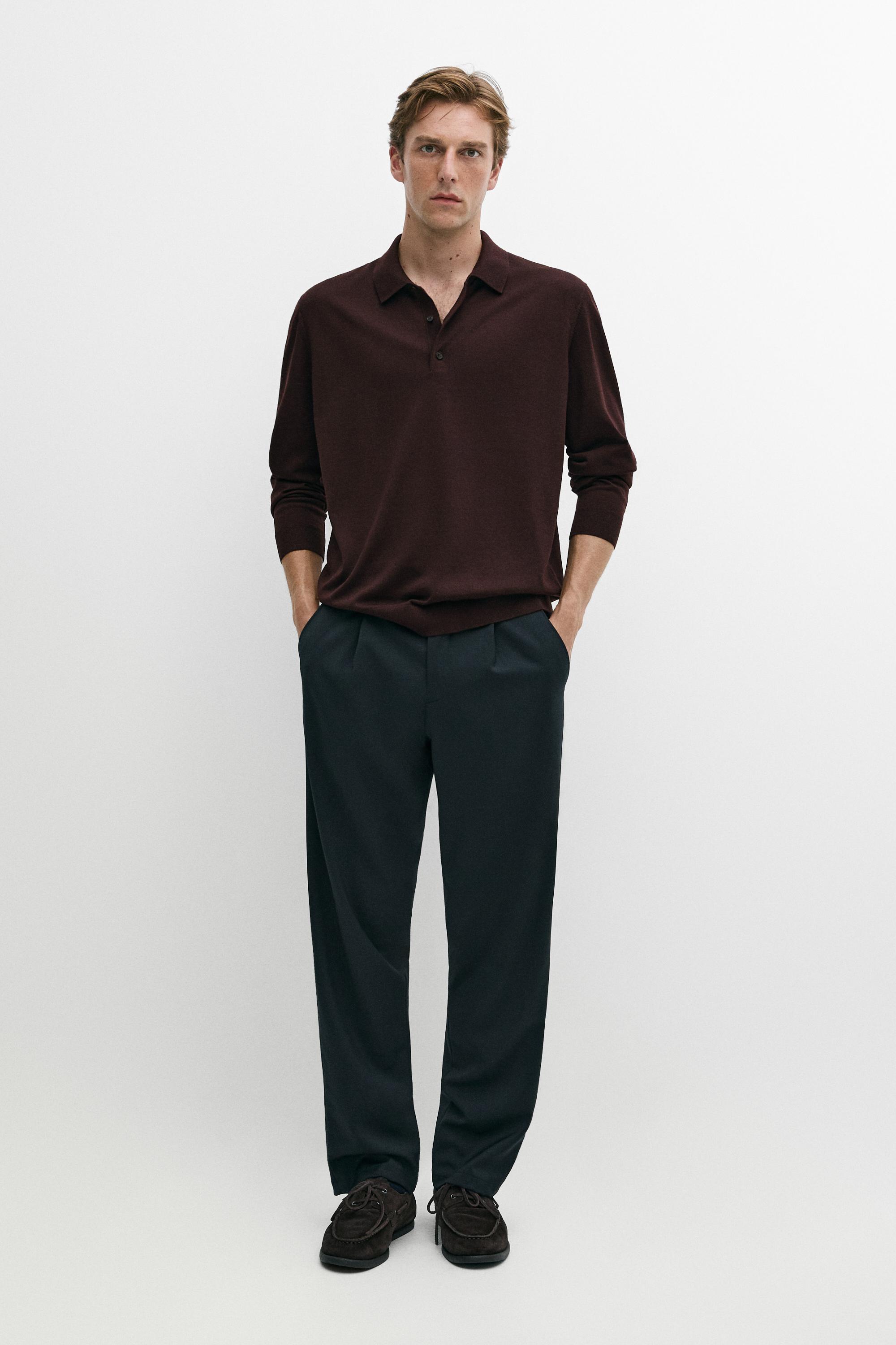 100% merino wool knit polo sweater Burgundy