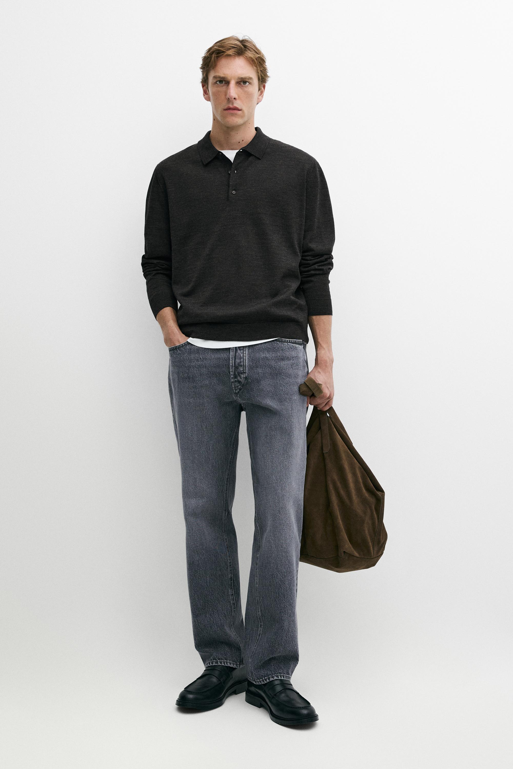 100% merino wool knit polo sweater Charcoal