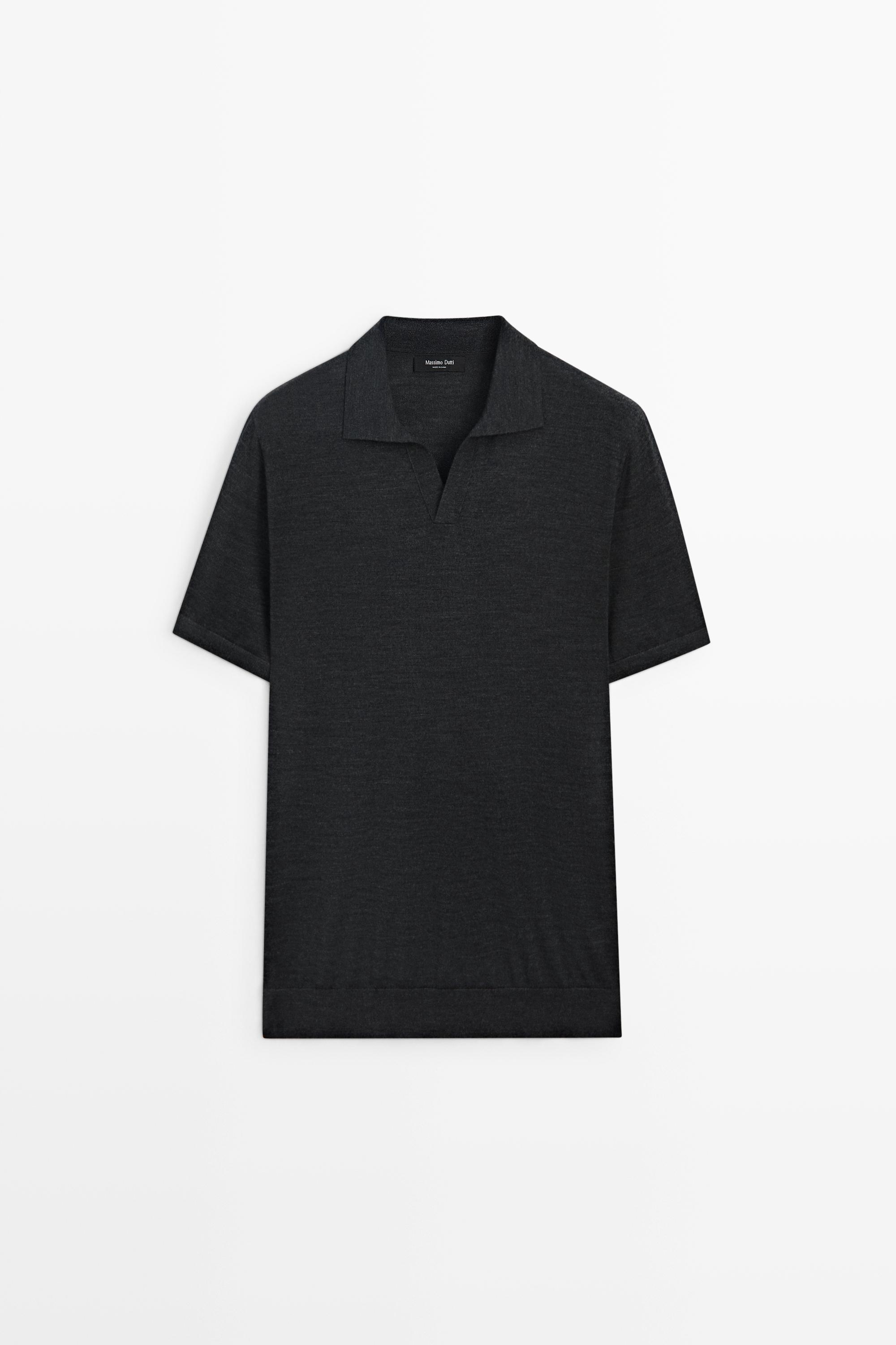 Short sleeve wool blend knit polo shirt Charcoal